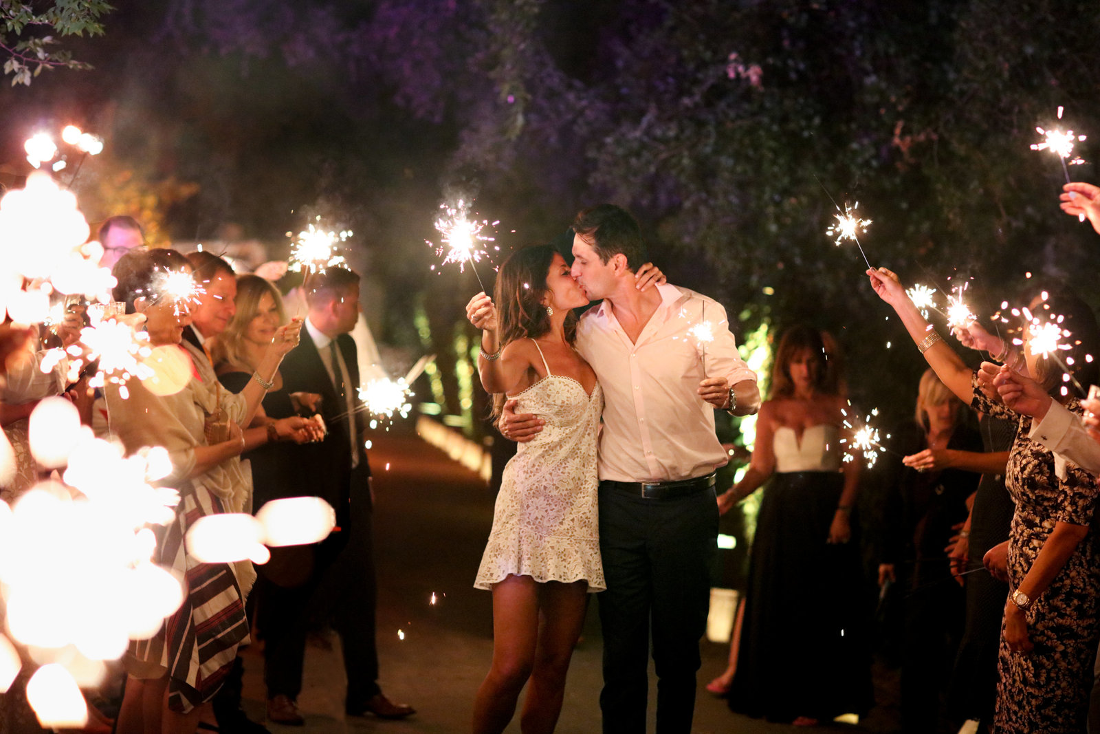 Sparklers surround bride and groom in beautiful atherton wedding