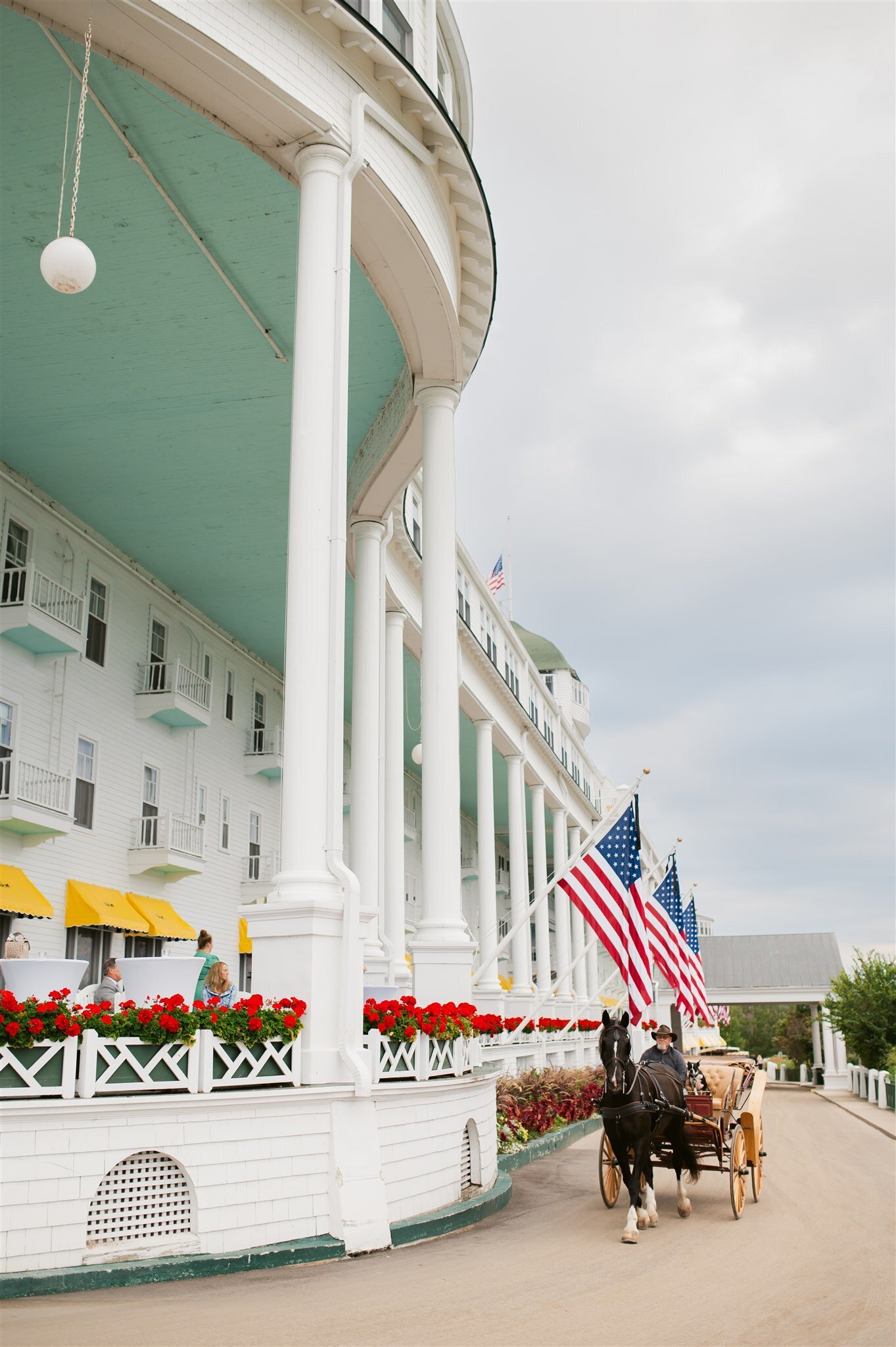 Front porch view of the Grand Hotel