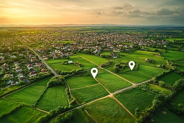 Aerial view of agricultural land division property lines and farmland planning in a rural landscape _ Premium AI-generated image