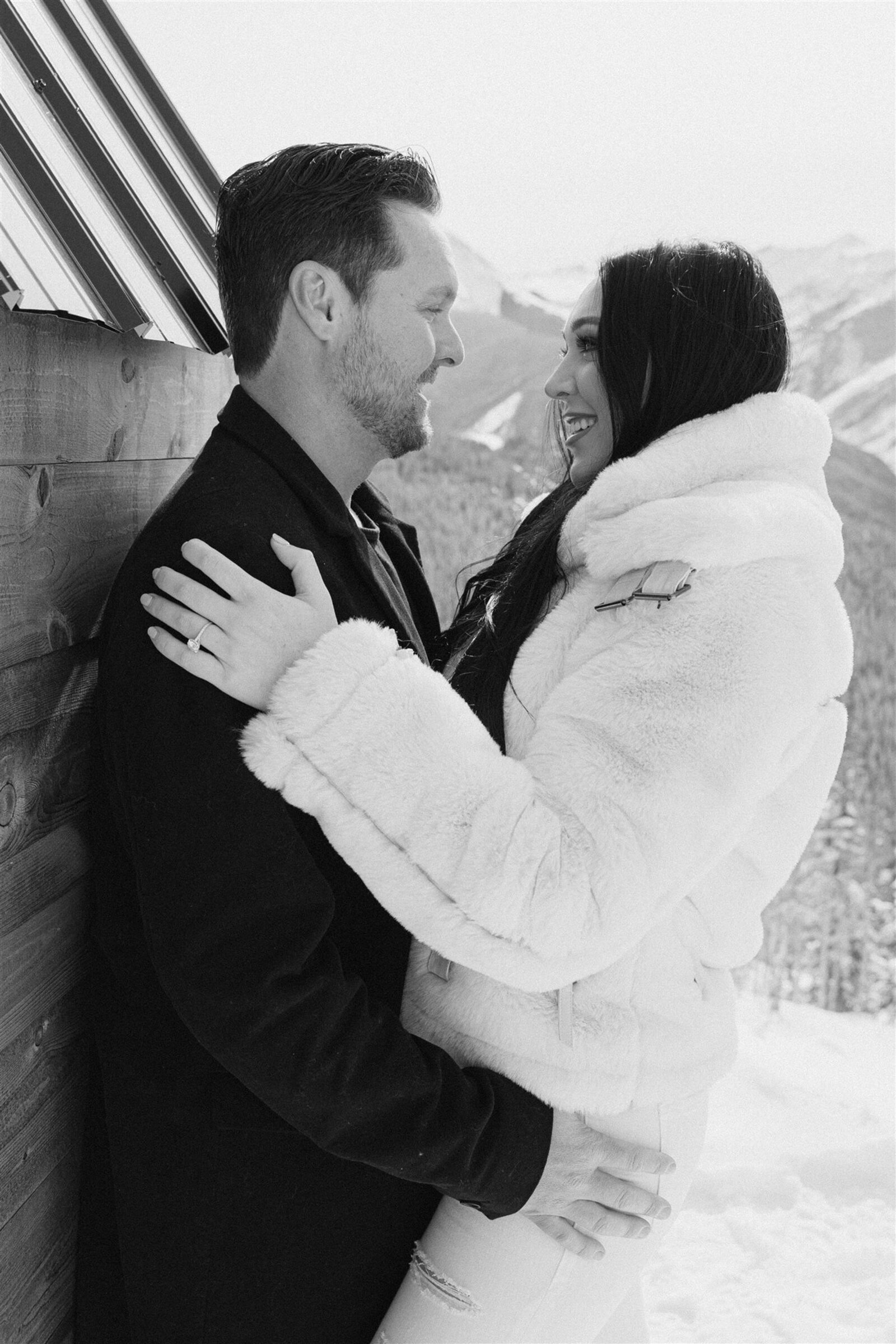 Aspen winter engagement photography on Ajax Mountain