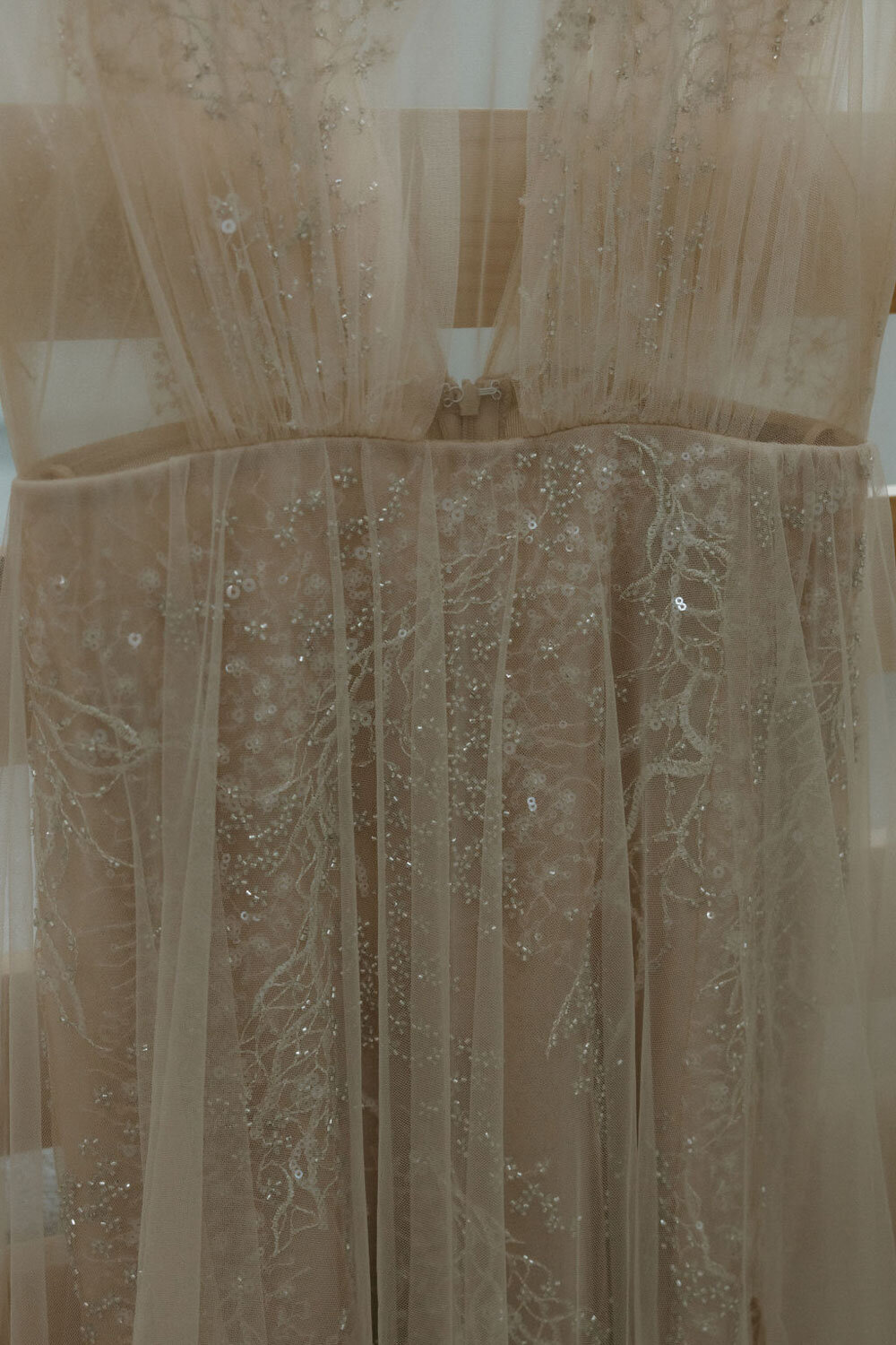 Close up of bride's wedding gown