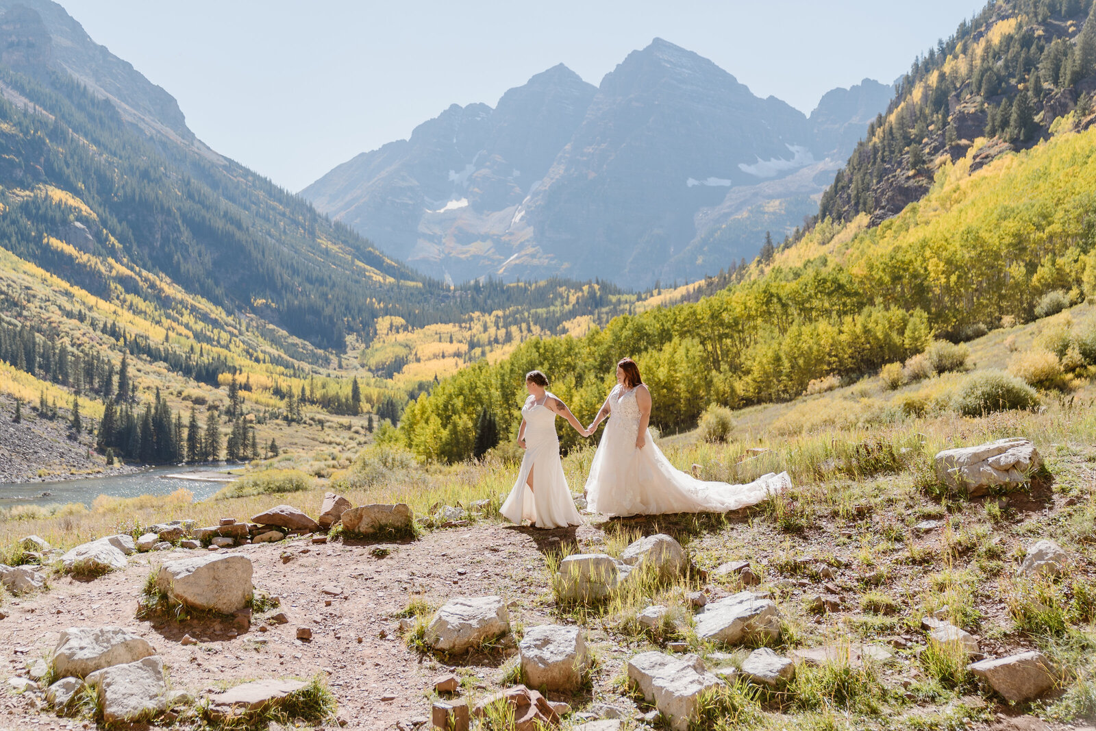LGBTQ+ Couple Eloping at the  Maroon Bells Amphitheater in Aspen, Colorado