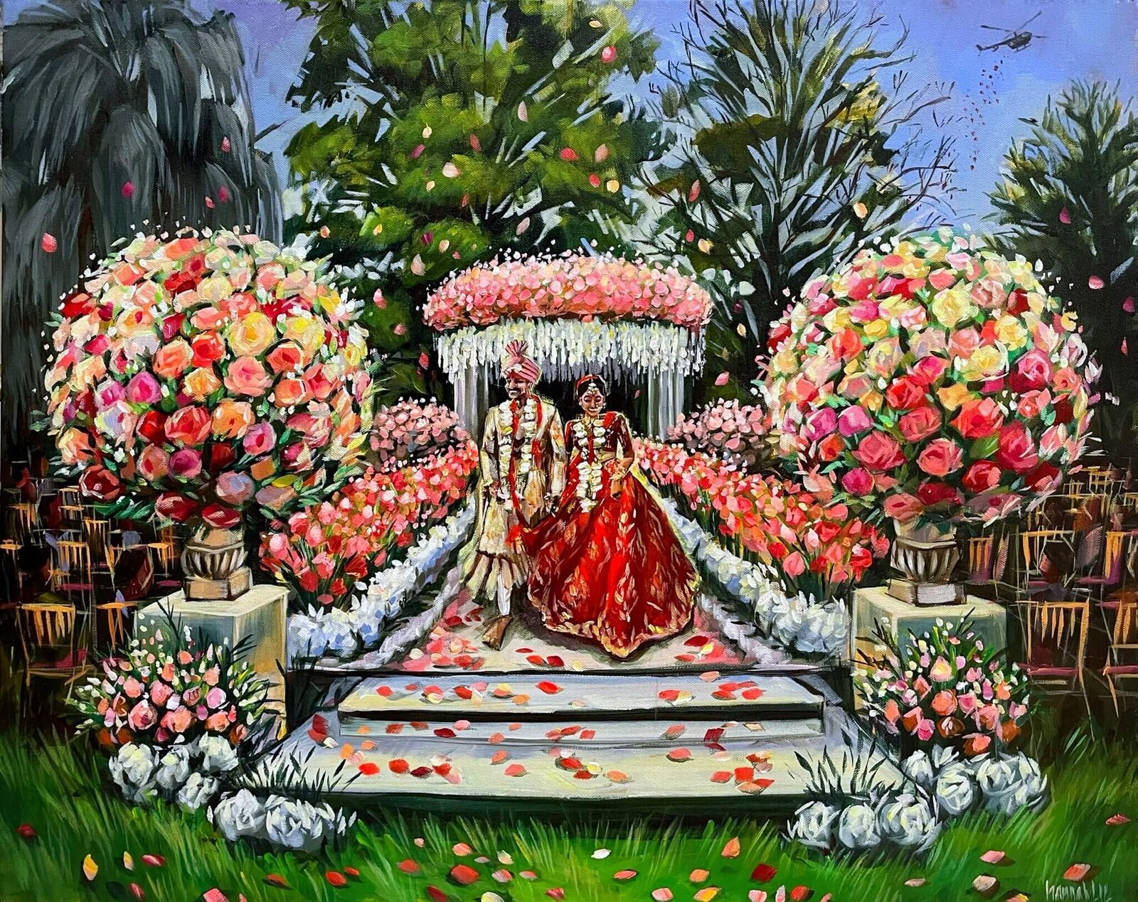 NY Live Wedding Painting of Indian Mandala wedding ceremony at Legacy Castle - Chaturvedi-javia - Urvashi Mishra planner
