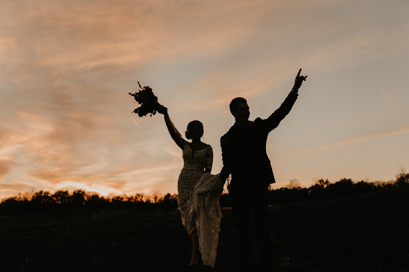 Wedding Couple Sunset Silhouette at White Iron Ridge Smithville, Missouri