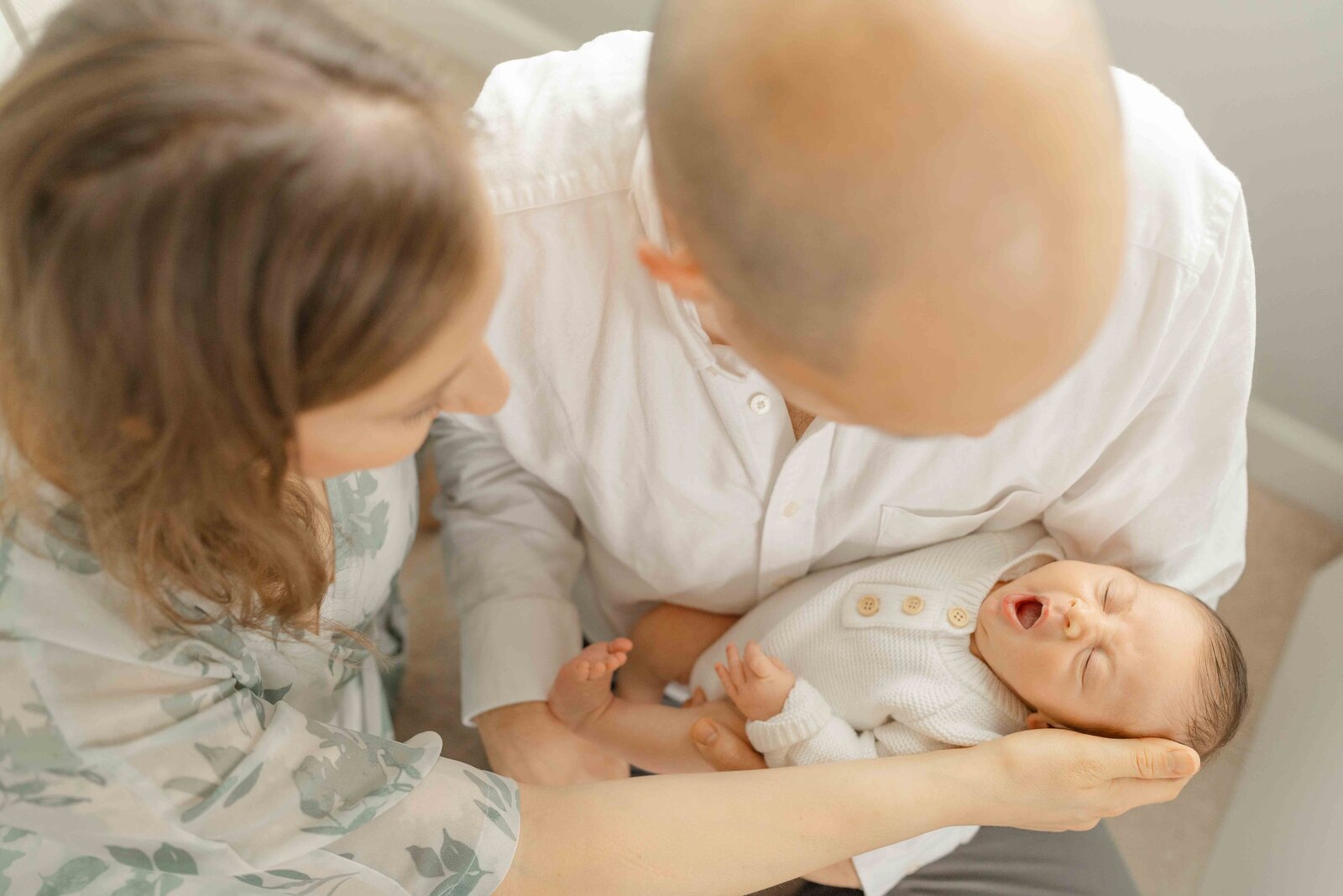 baby yawning during lifestyle newborn session in Centreville, VA