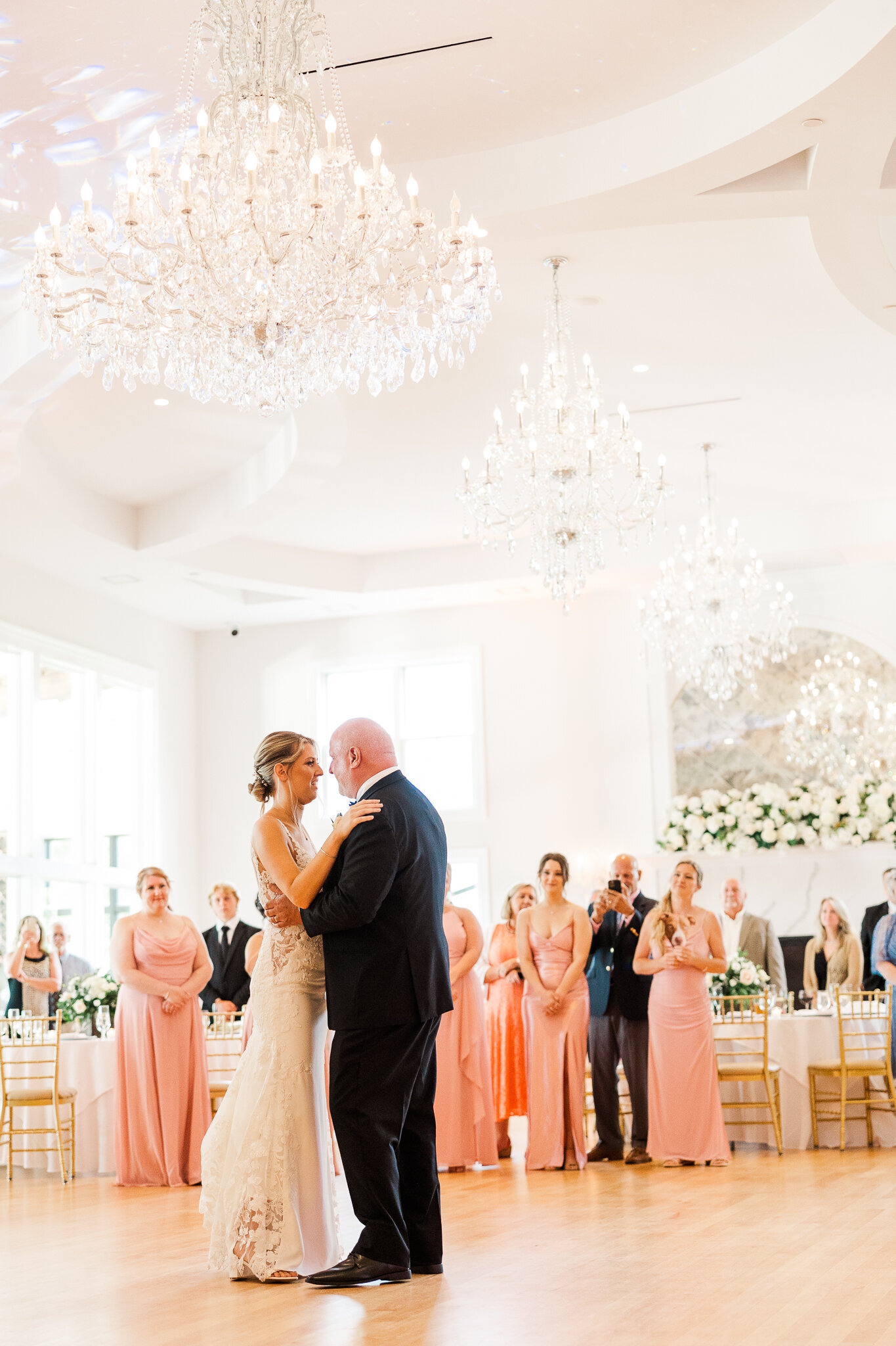 Close-up of bride and her dad during their heartfelt dance at SkyView Golf Club