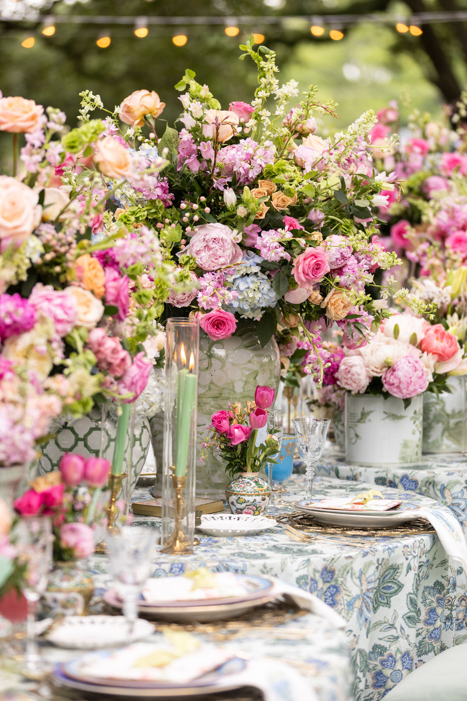 Seated Dinner China and Linens with Bright Floral