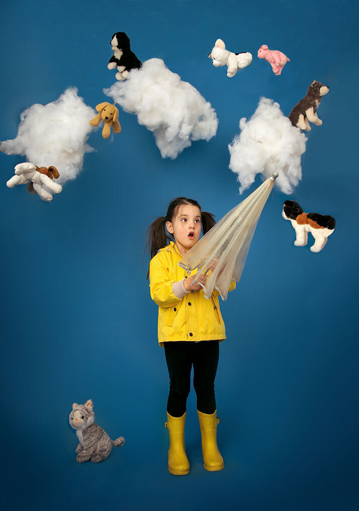 raining-cats-and-dogs-funny-cute-little-girl-rain-boots-yellow-stuffy-animals-jackets-clouds-umbrella-children-commercial-photographer-child