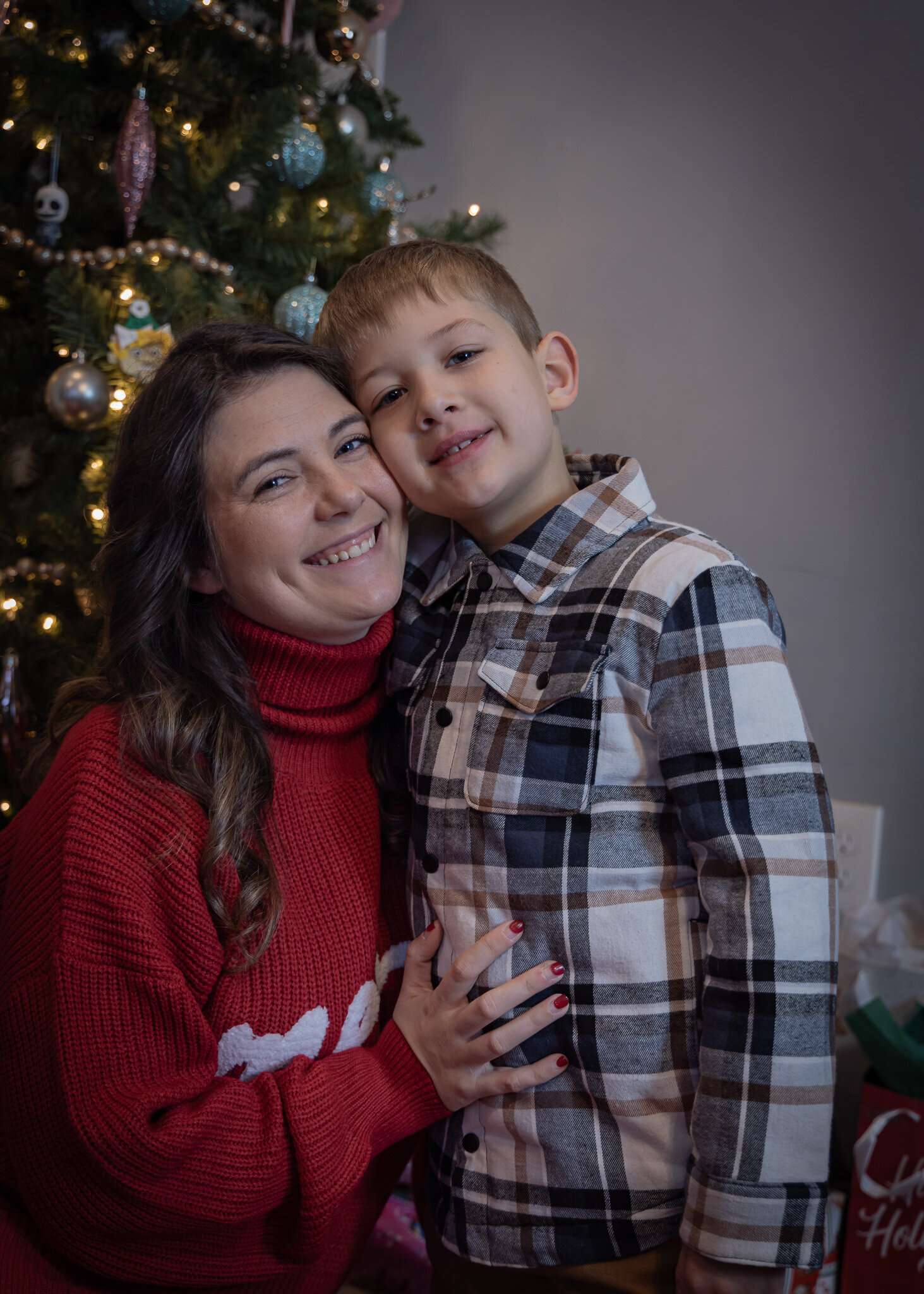 mom and son christmas portrait