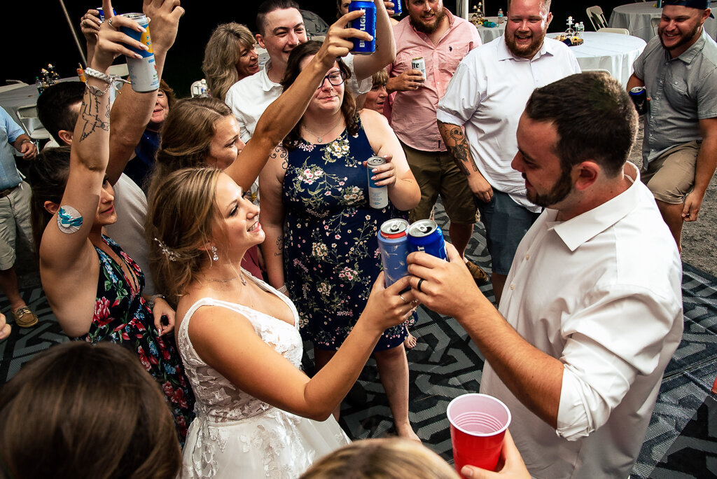 couple toasting at a wedding reception