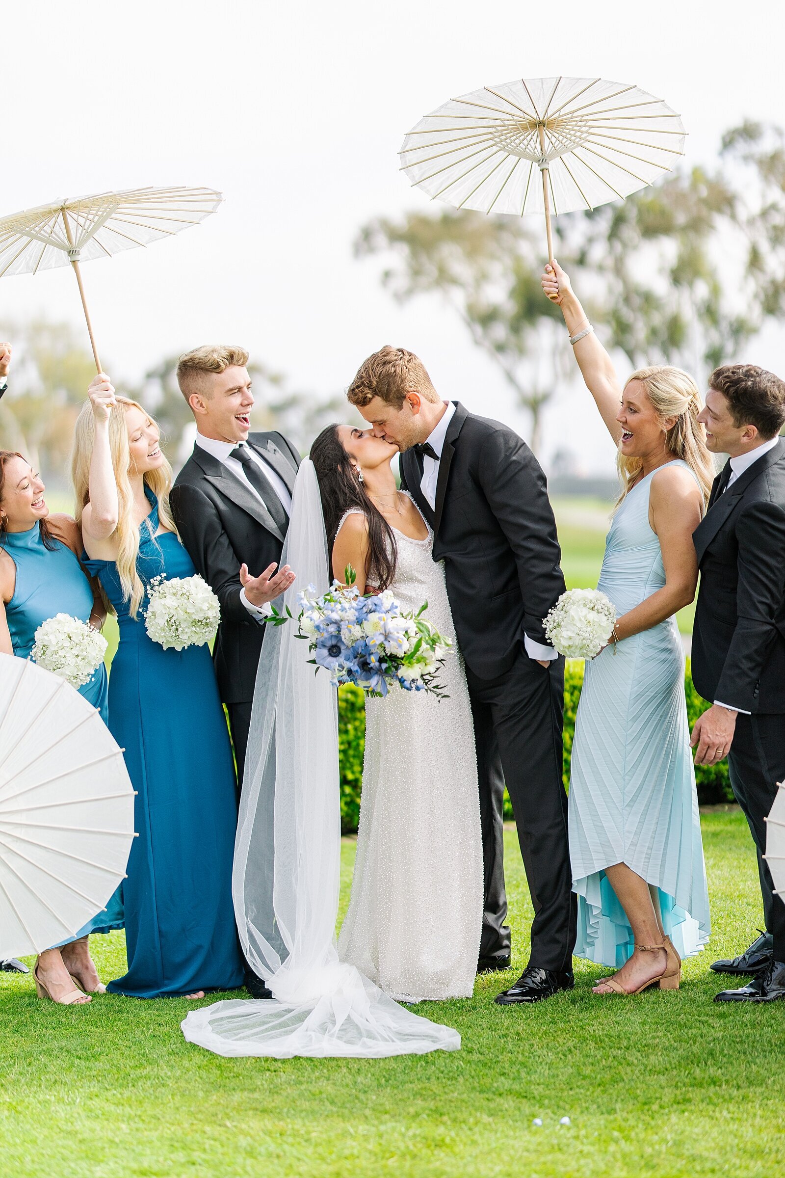 Bride and groom with bridal party at The Lodge at Torrey Pines in La Jolla.