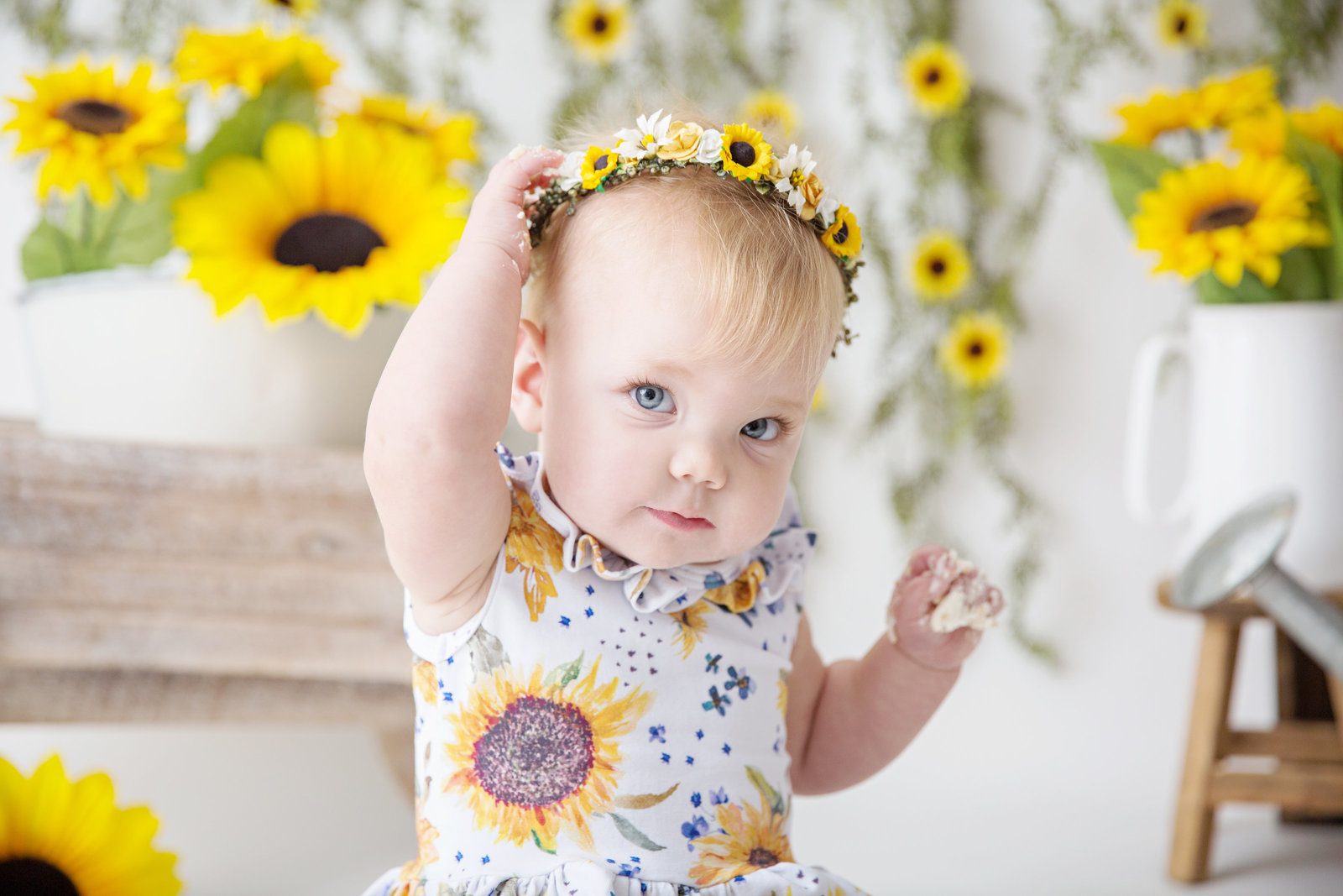 baby girl cake smash with sunflowers Hamilton