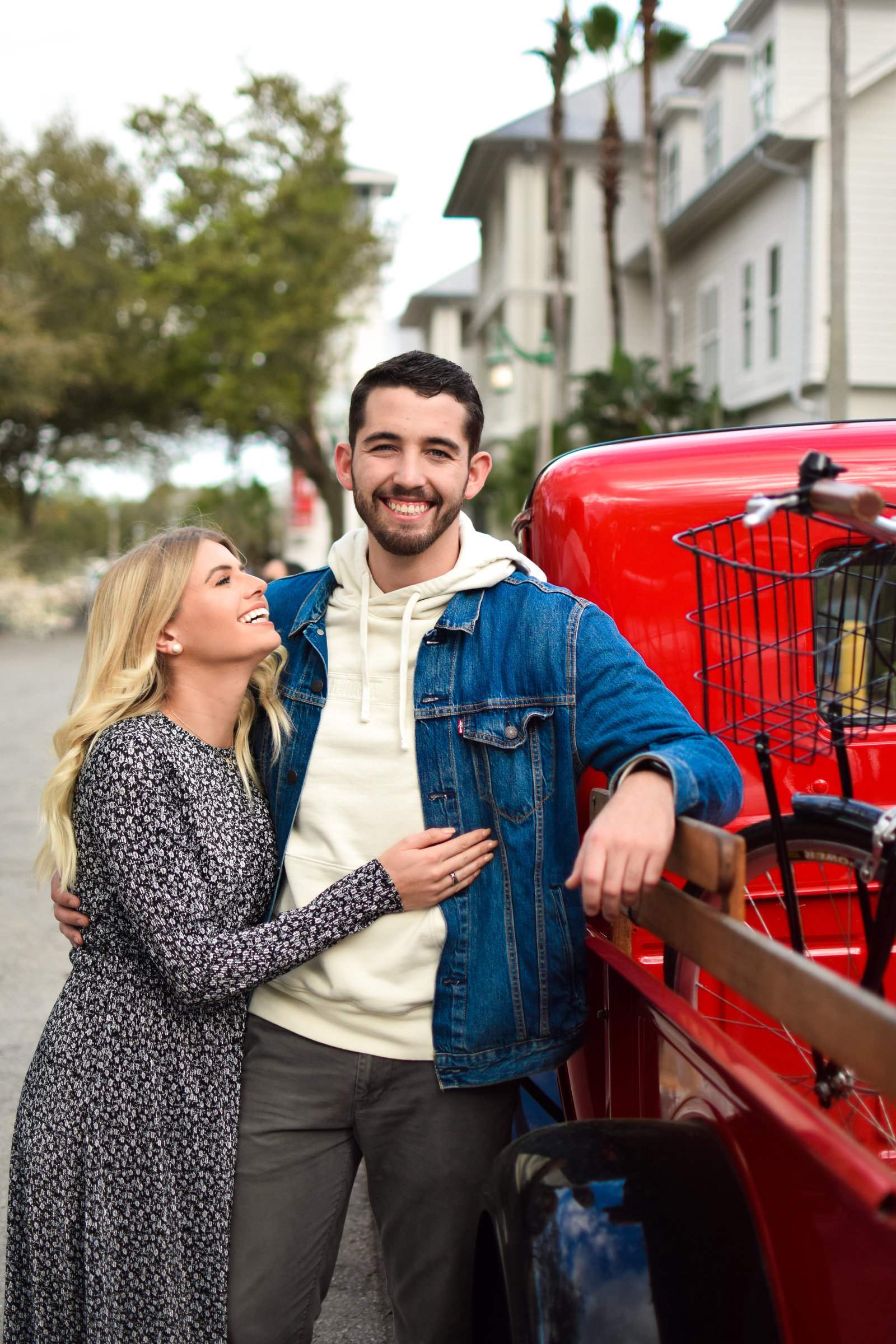 Couple Engagement Vintage Red Truck Celebration Florida