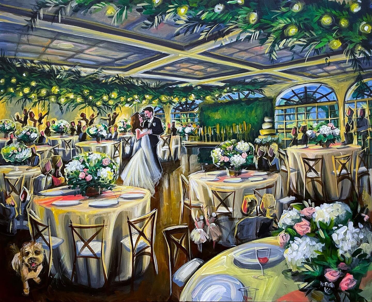 Hannah Paints Events - Megan and Andrew - live wedding painting first dance + dog - wedding reception at The Vineyards at Aquebogue