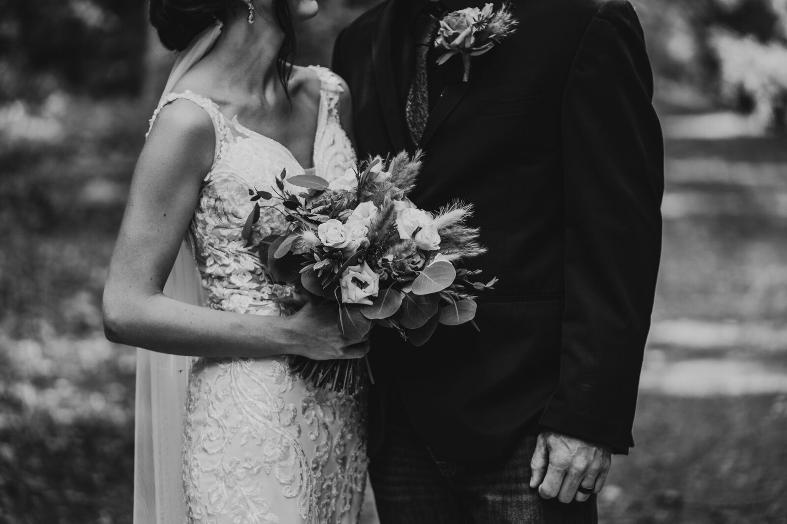 bride and groom black and white details