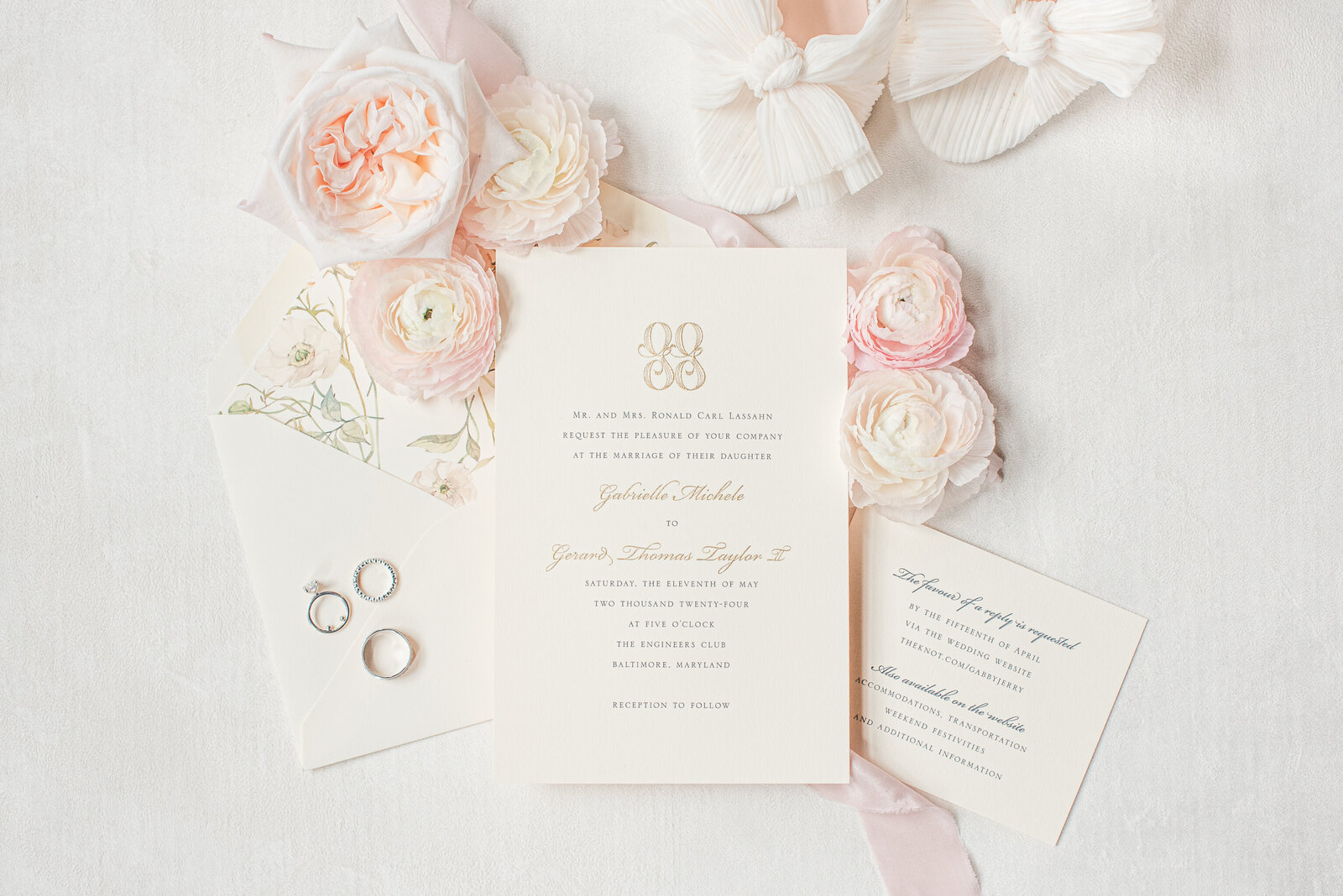 pik blush wedding invitation flatlay