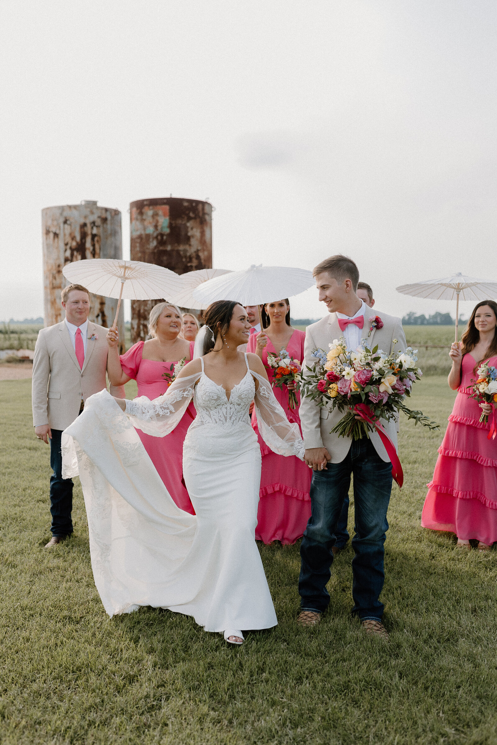 Sunset wedding photos at The Gin at Hidalgo Falls by local wedding photographer.
