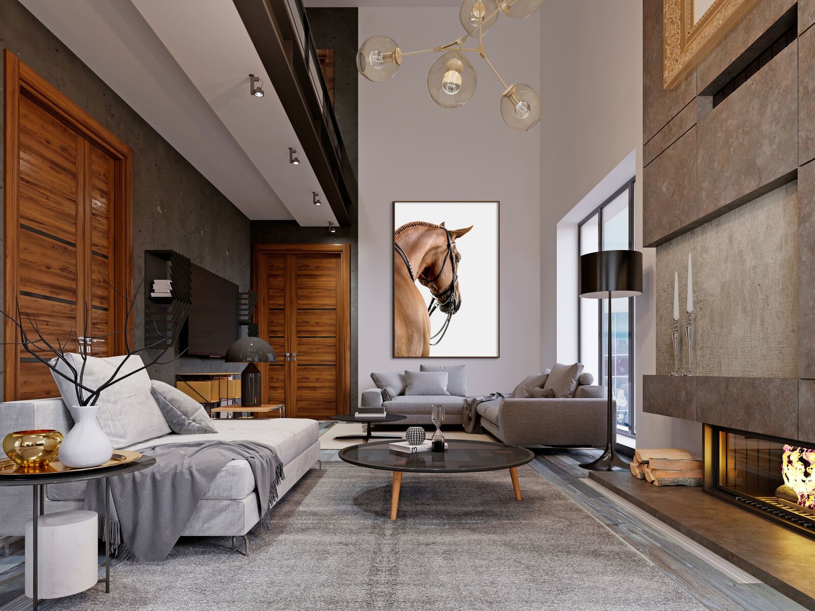 Chestnut Horse In Luxury Living Room