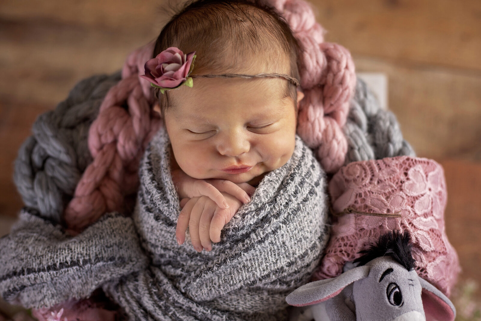 baby-girl-newborn-session-in-NM-pink-and-grey-colors