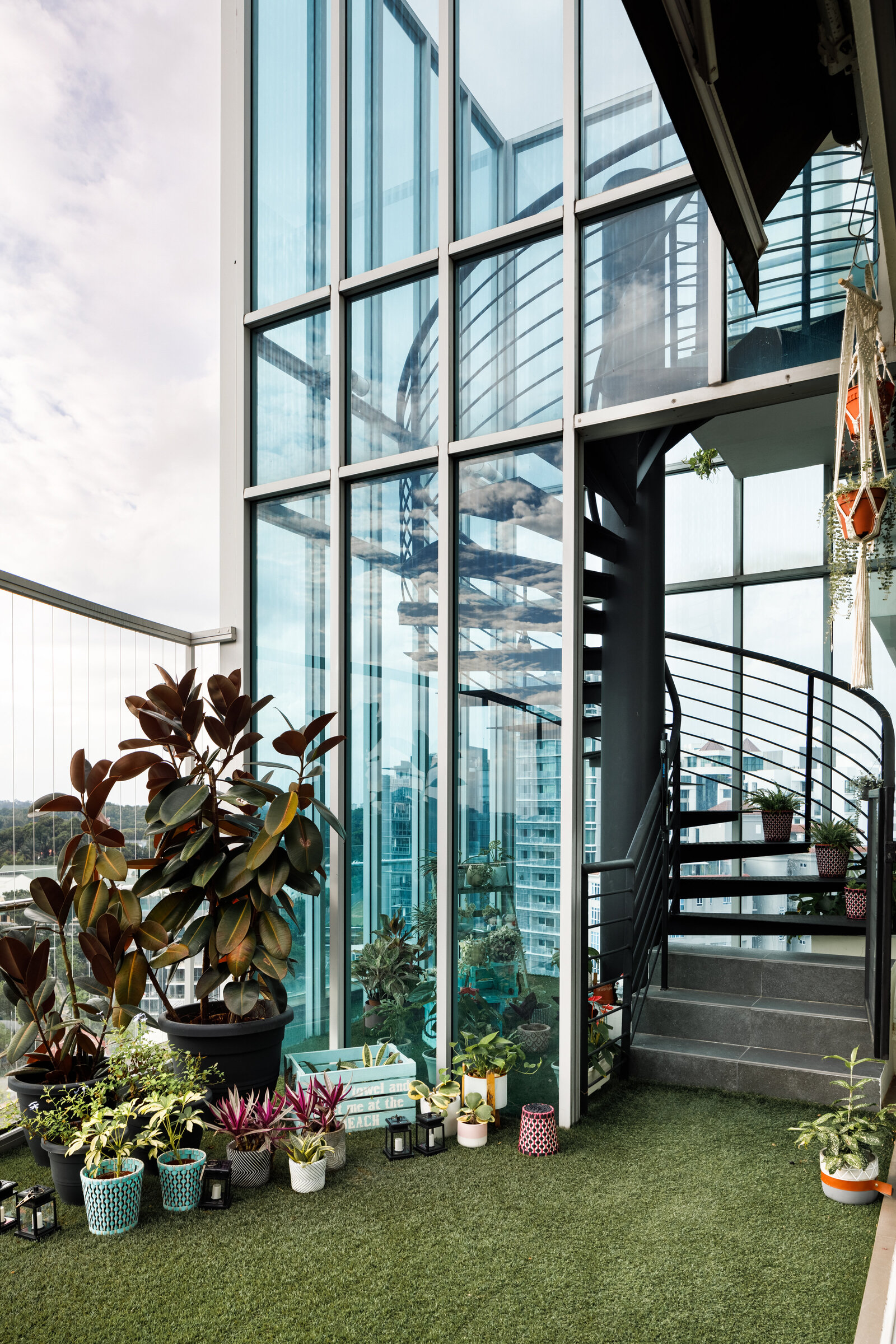 spiral staircase with plants