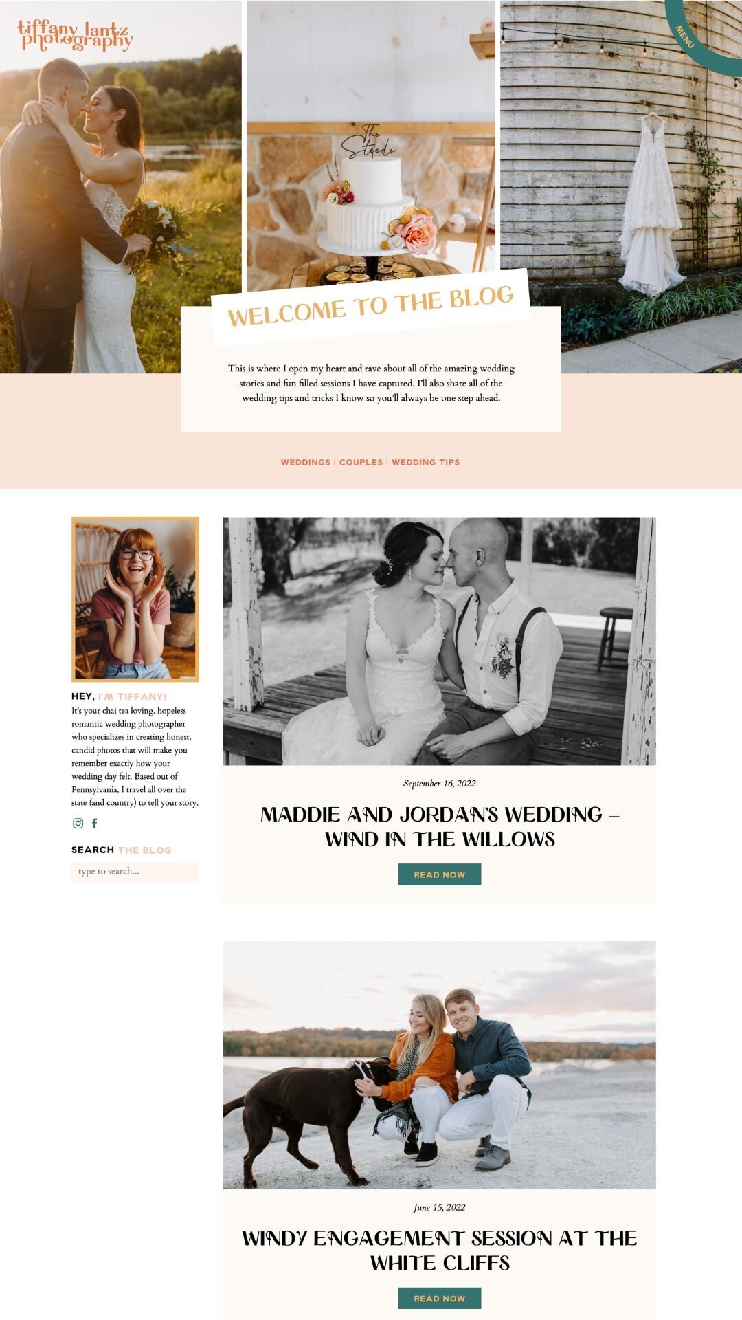 Blog layout design for a photographer.
