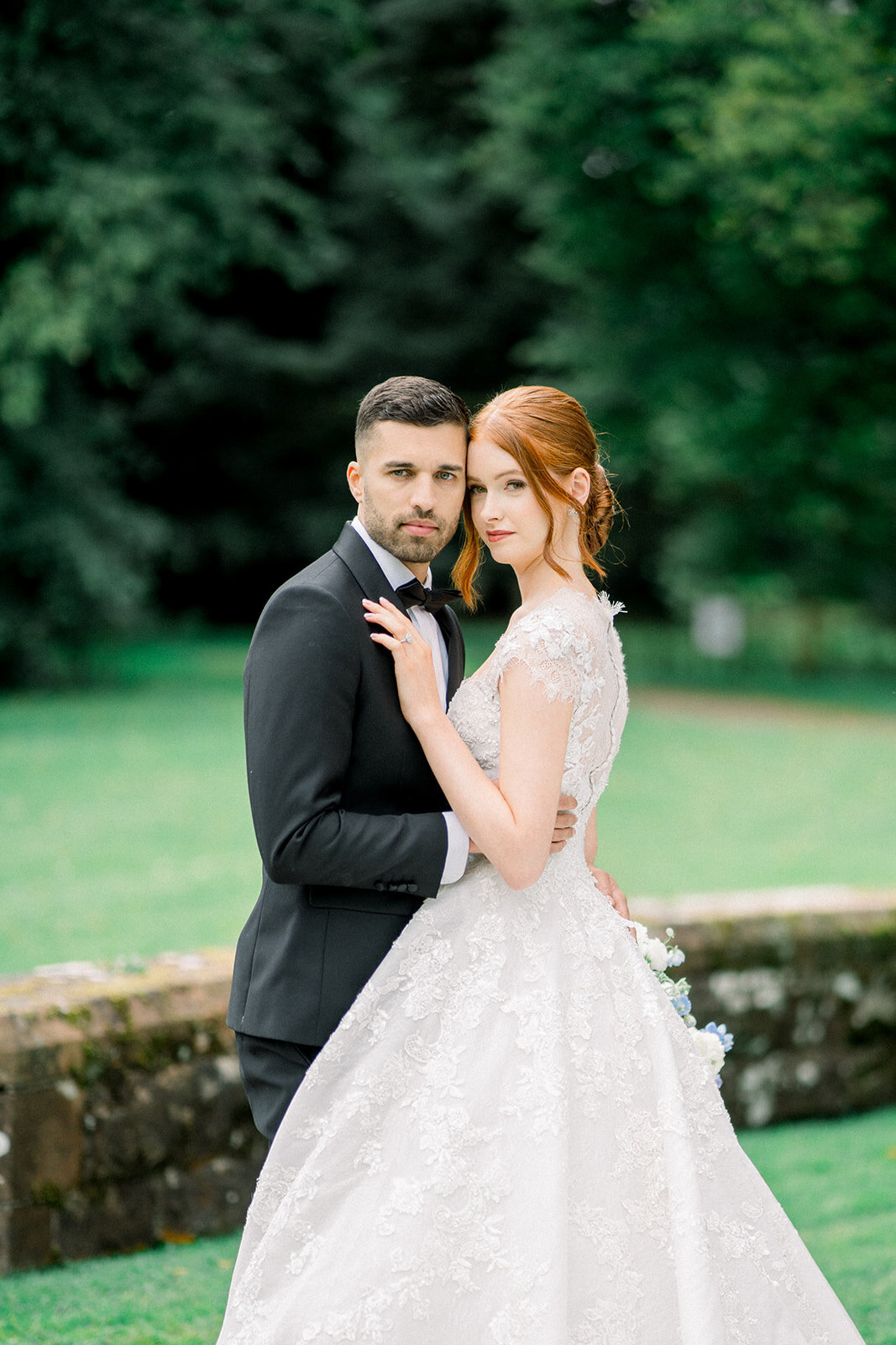 Bride and Groom in Castle Leslie Gardens, Ireland