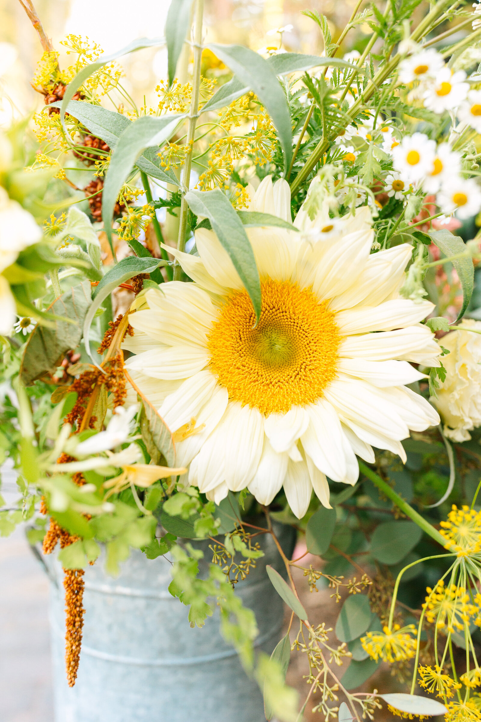 Colorful wedding flowers in Santa Cruz, California in the redwood trees.