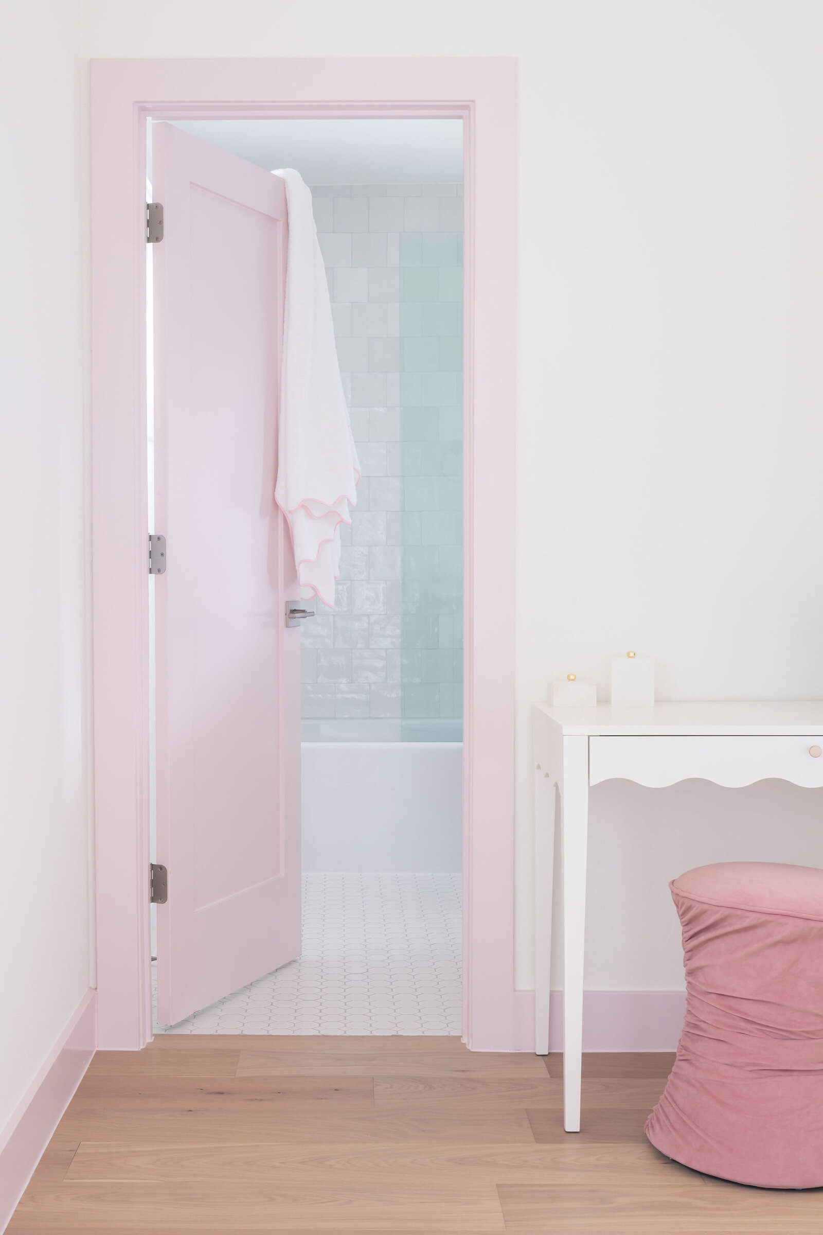 Pink and White Door and Trim Girls Room and Bathroom_NuelaDesigns
