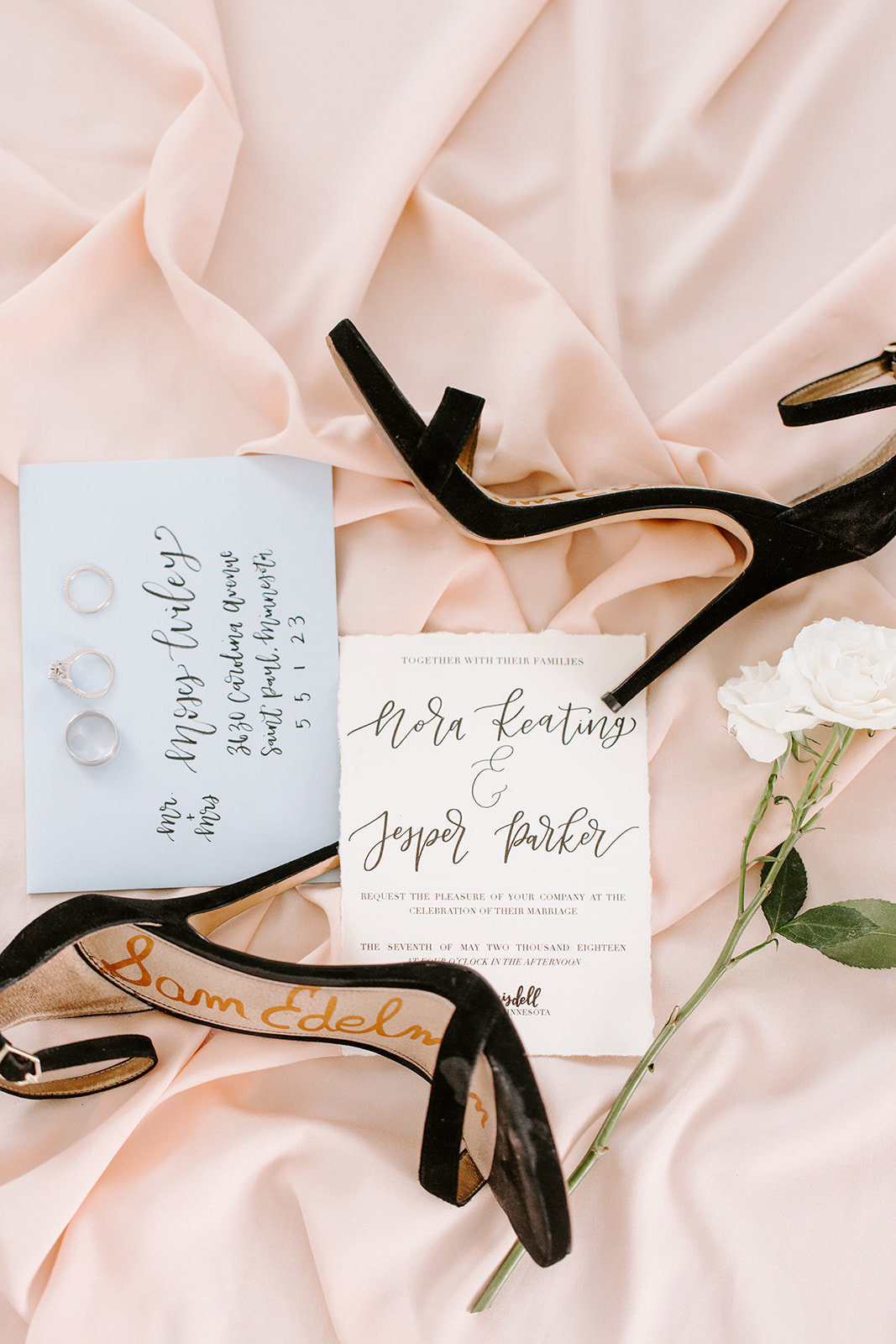 Minneapolis wedding invitation suite with shoes