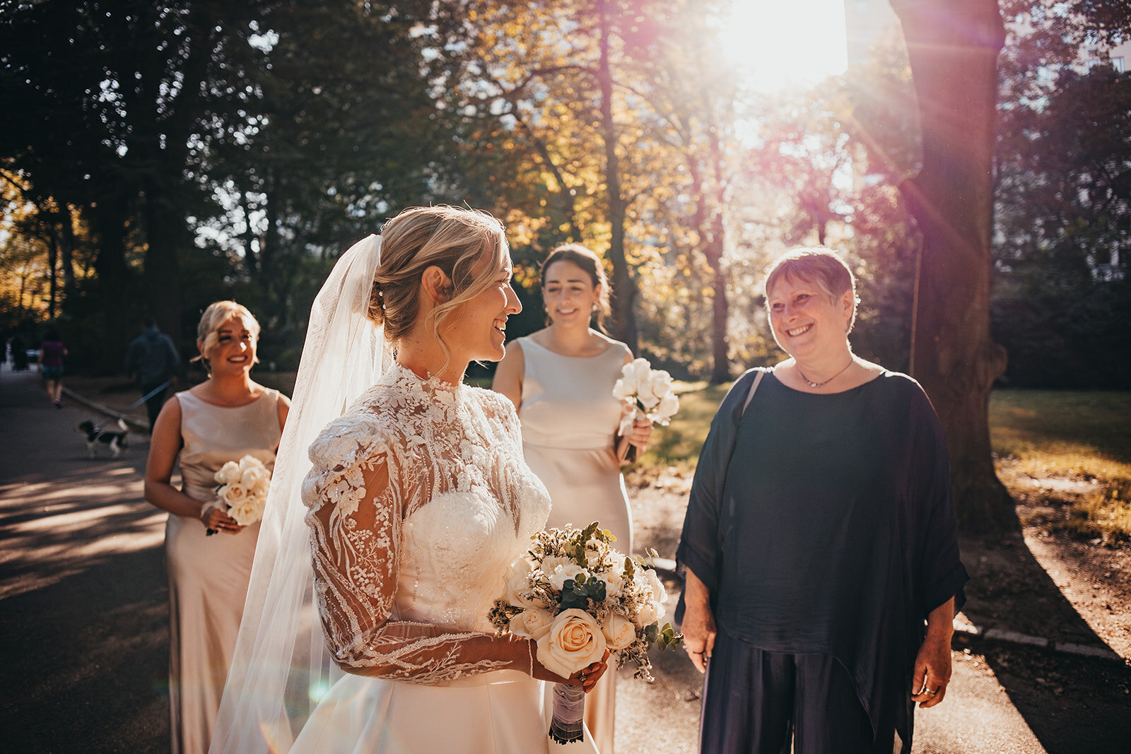 bride looks at her mum in central park