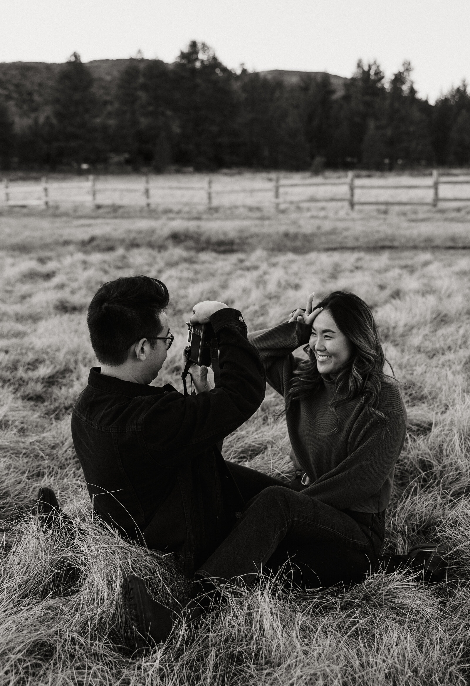 mount laguna engagement session black and white, film camera session