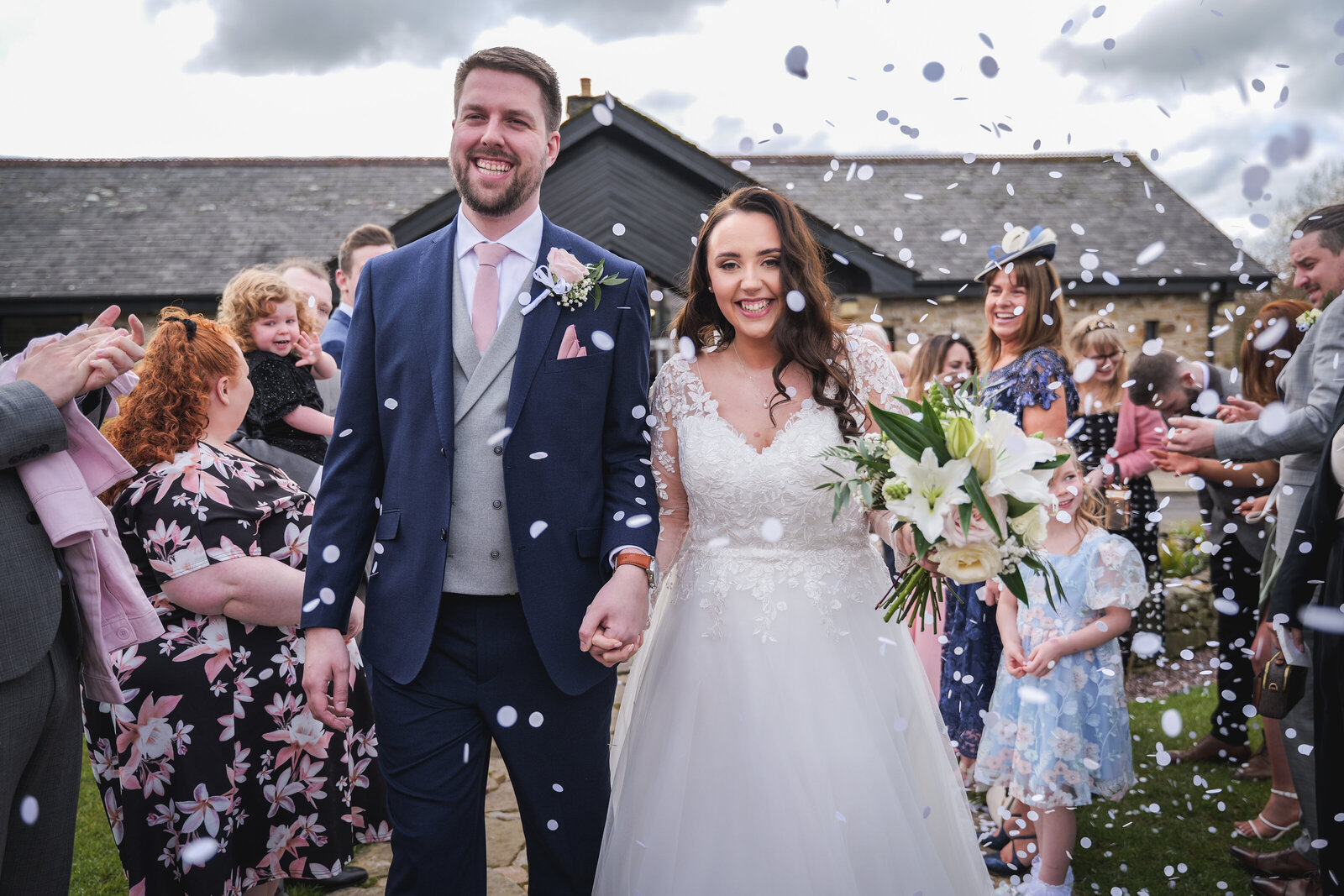 Confetti Shot of Nicola and Chris at Mytton Fold