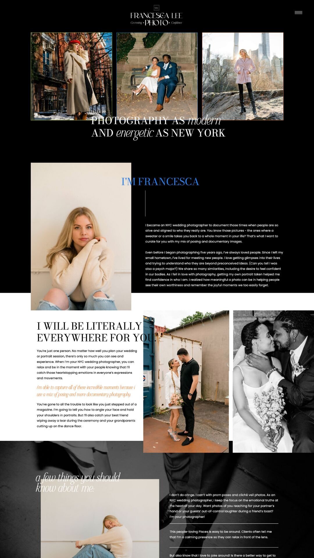 About page design for Francesca.