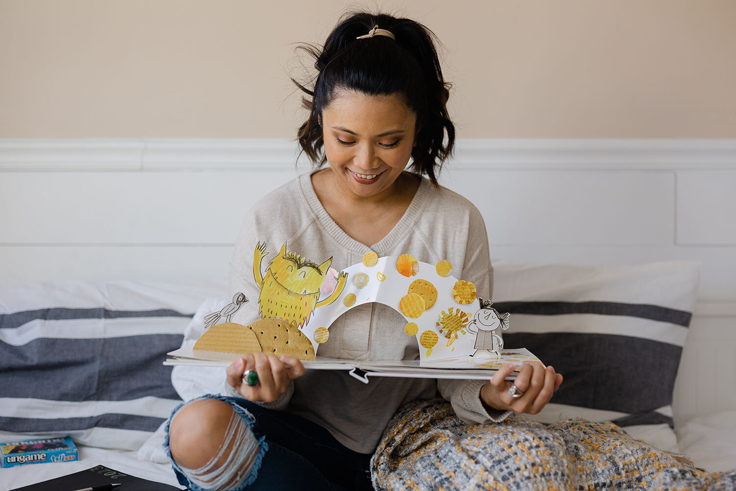 therapist looking at a  book during Ashburn,Virginia branding pictures