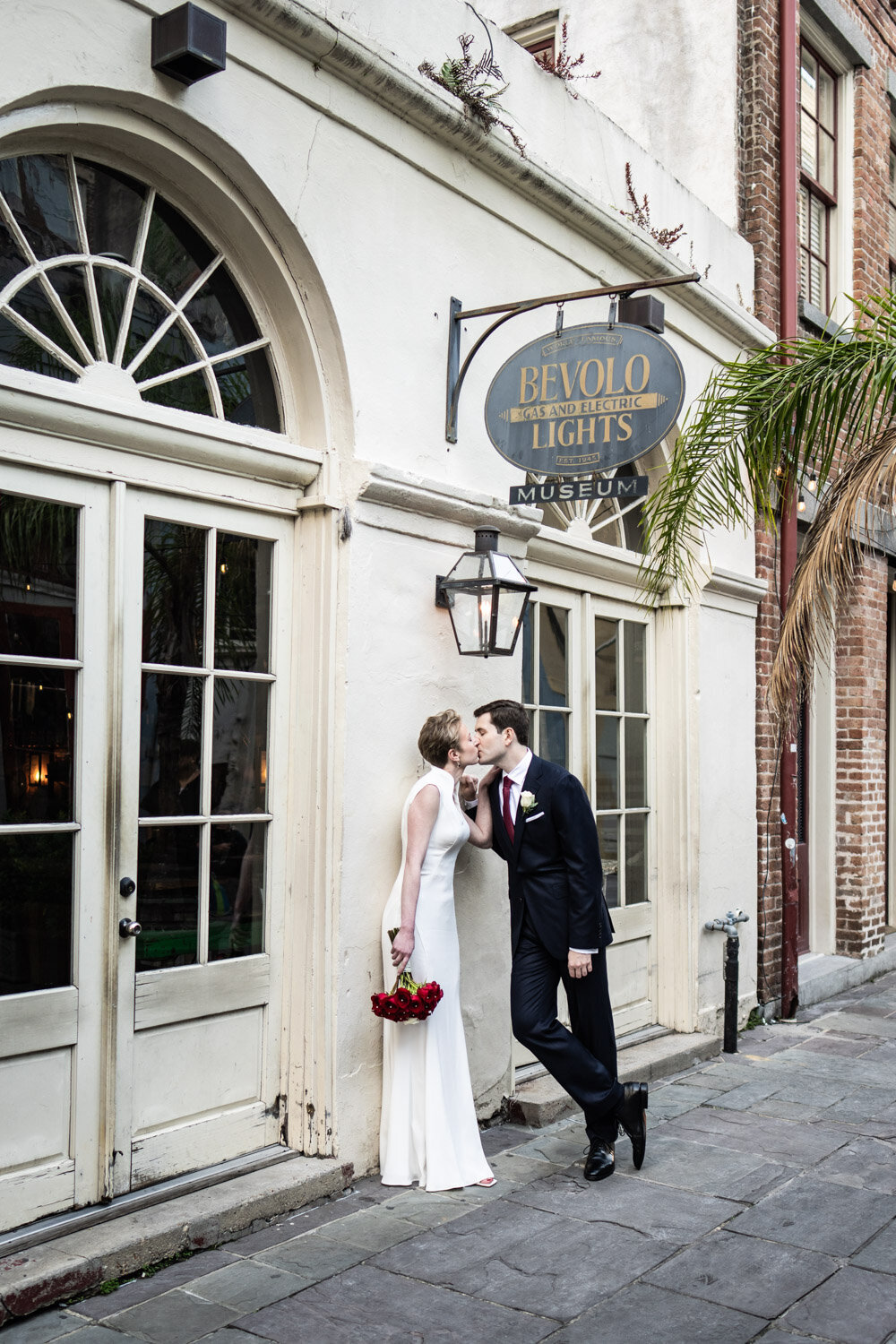 Portrait of bride and groom at Bevolo in New Orleans