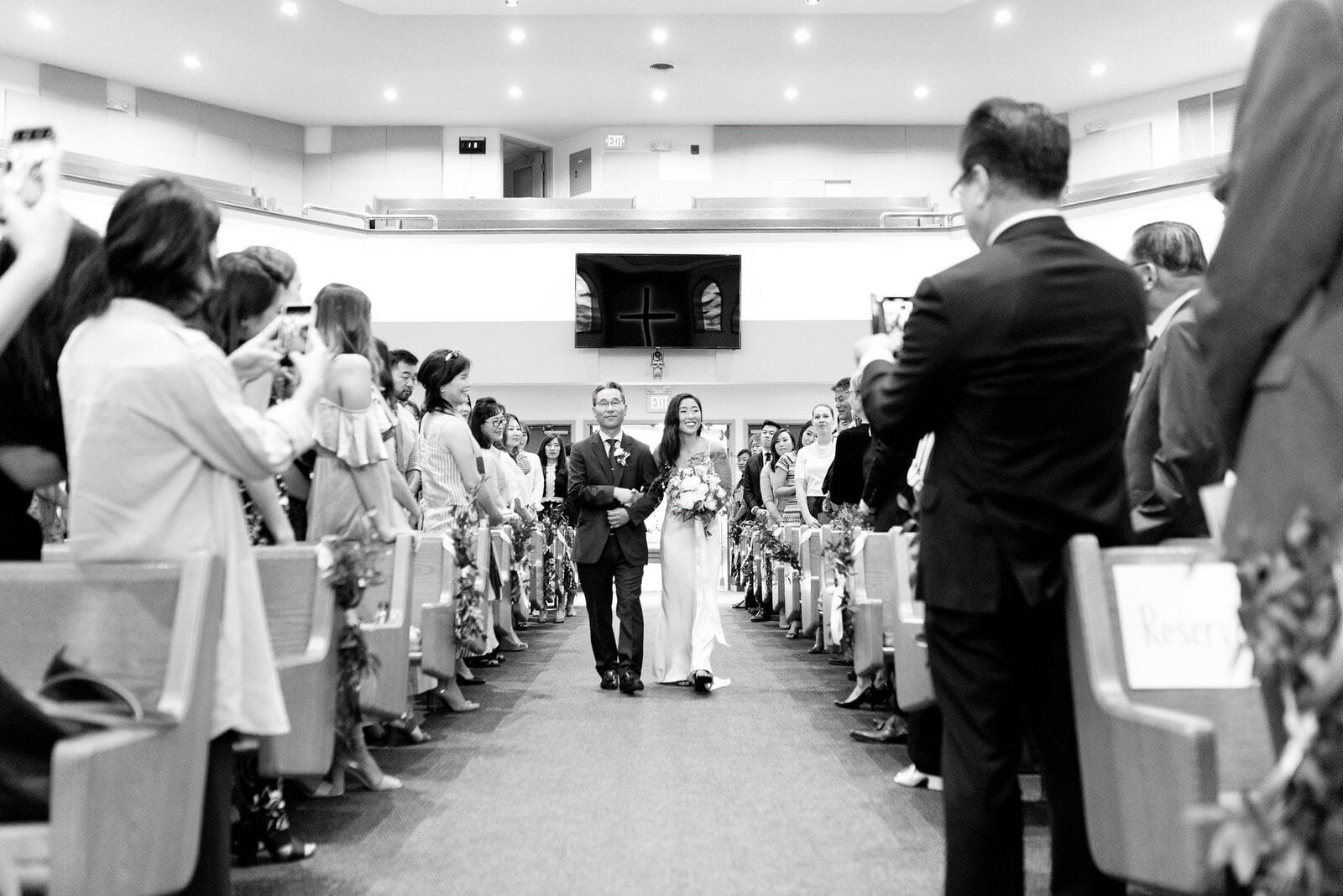 Bride walks into ceremony with father korean wedding ceremony toronto jacqueline james photography
