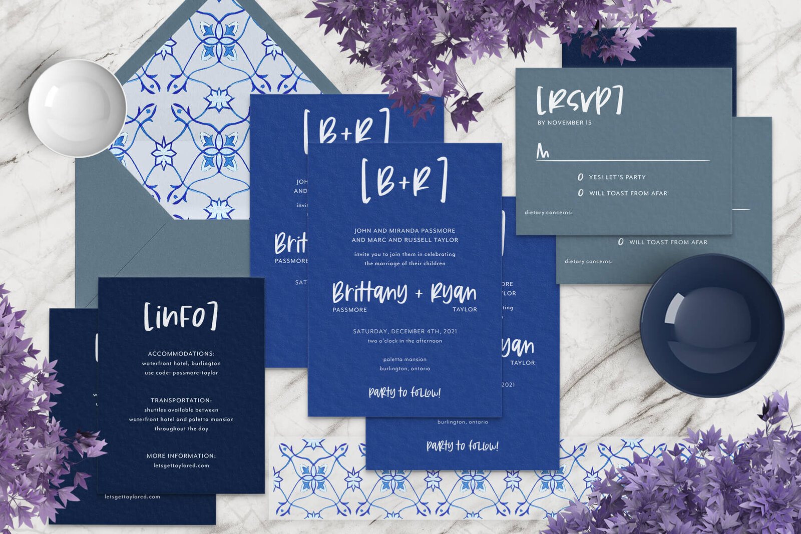 blue-and-white-ink-foil-stamped-wedding-invitation