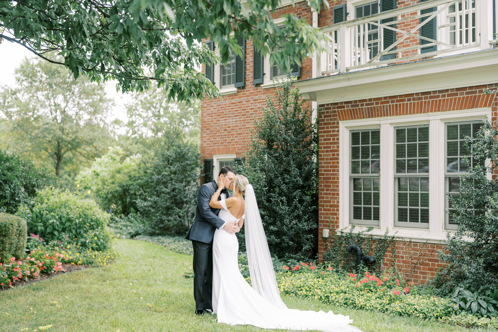 Bride and groom outside French House