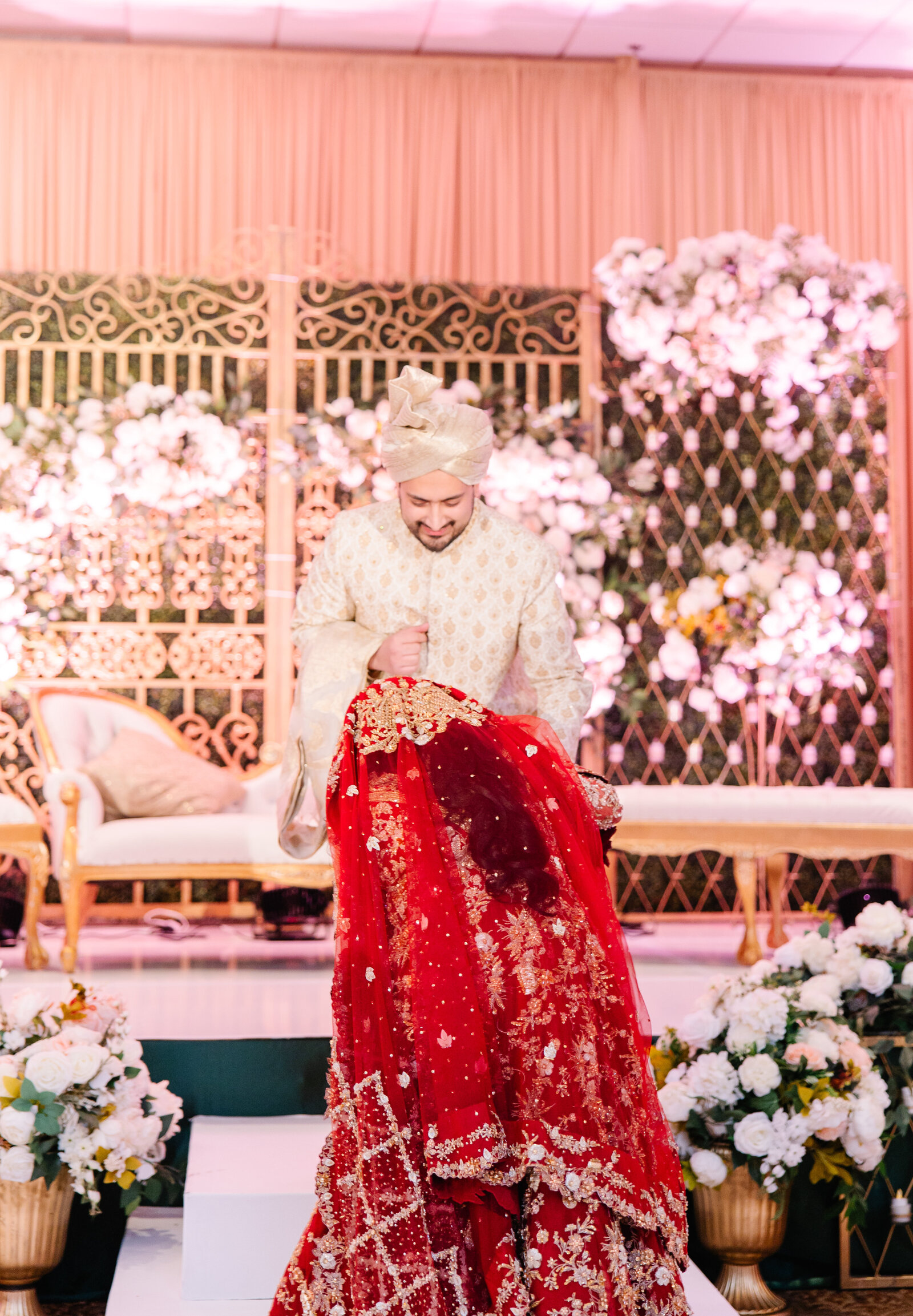 Bride-and-groom-on-stage-after-grand-entrance