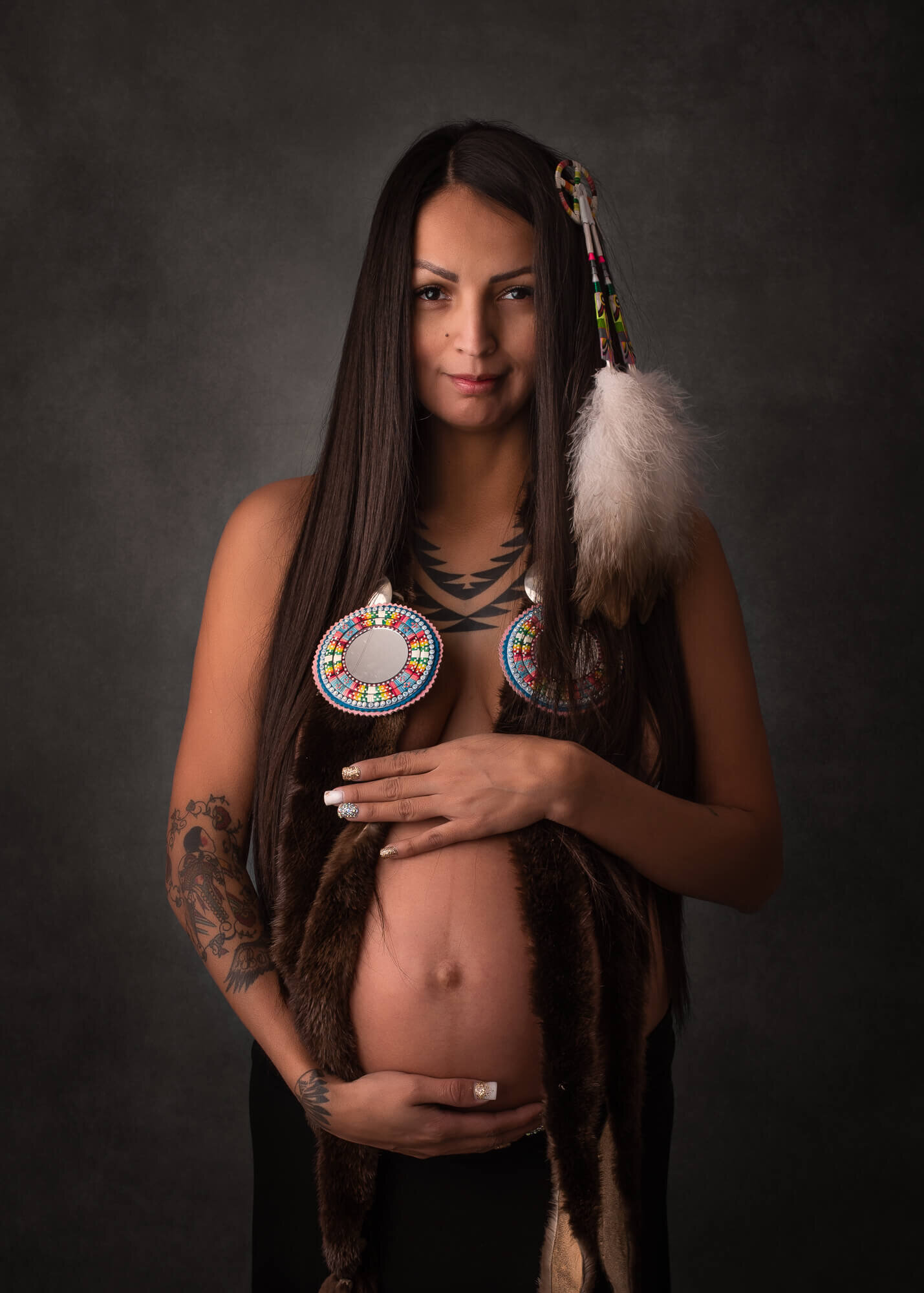 Modoc and Klamath Tribe Native pregnant  mom portrait