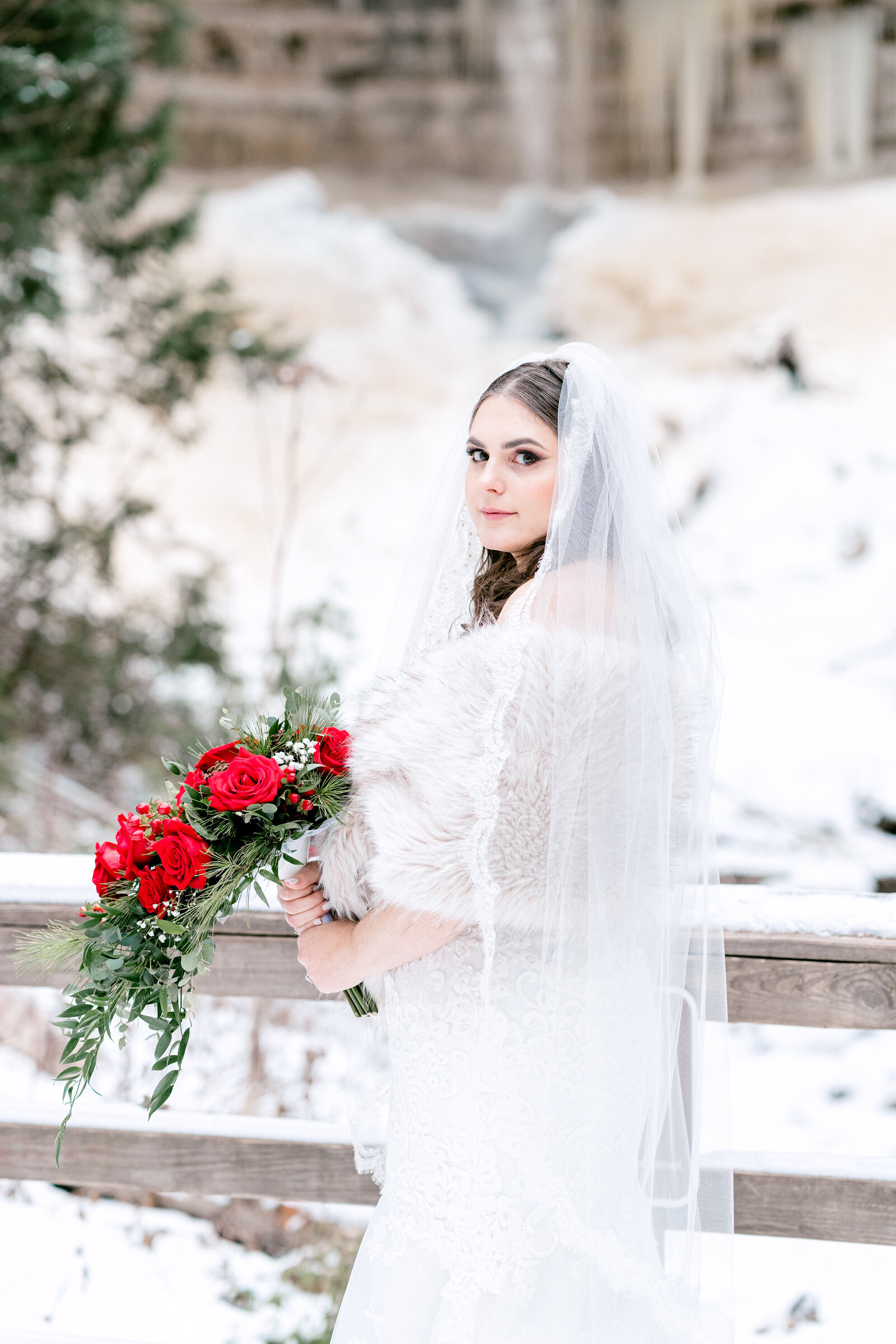 wedding portraits at munising falls in munising michigan in the upper peninsula