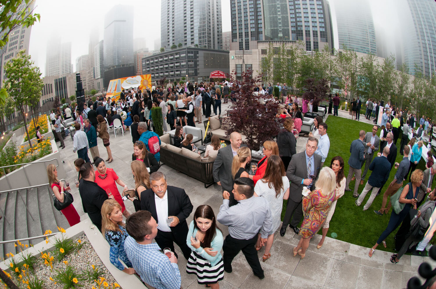Large group of people assembly in an outdoor setting