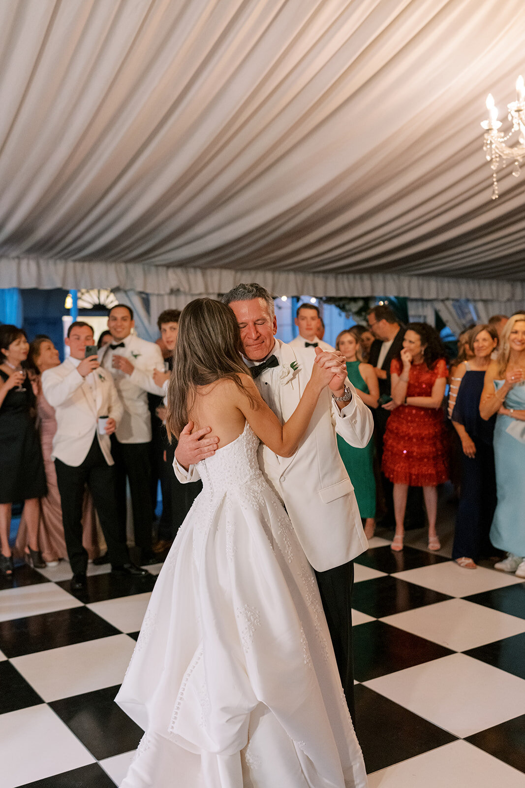 father daughter dance at luxury wedding reception with checkered floor