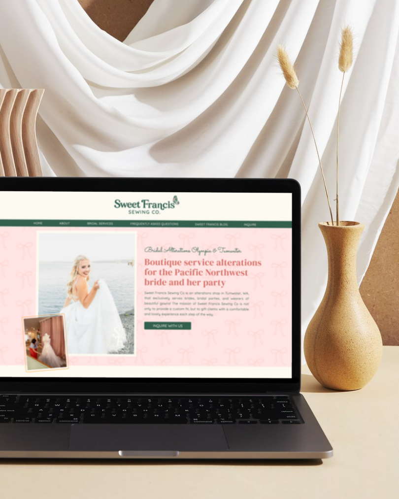 custom Showit website design for Sweet Francis Sewing Co, a bridal alteration in Olympia and Tumwater