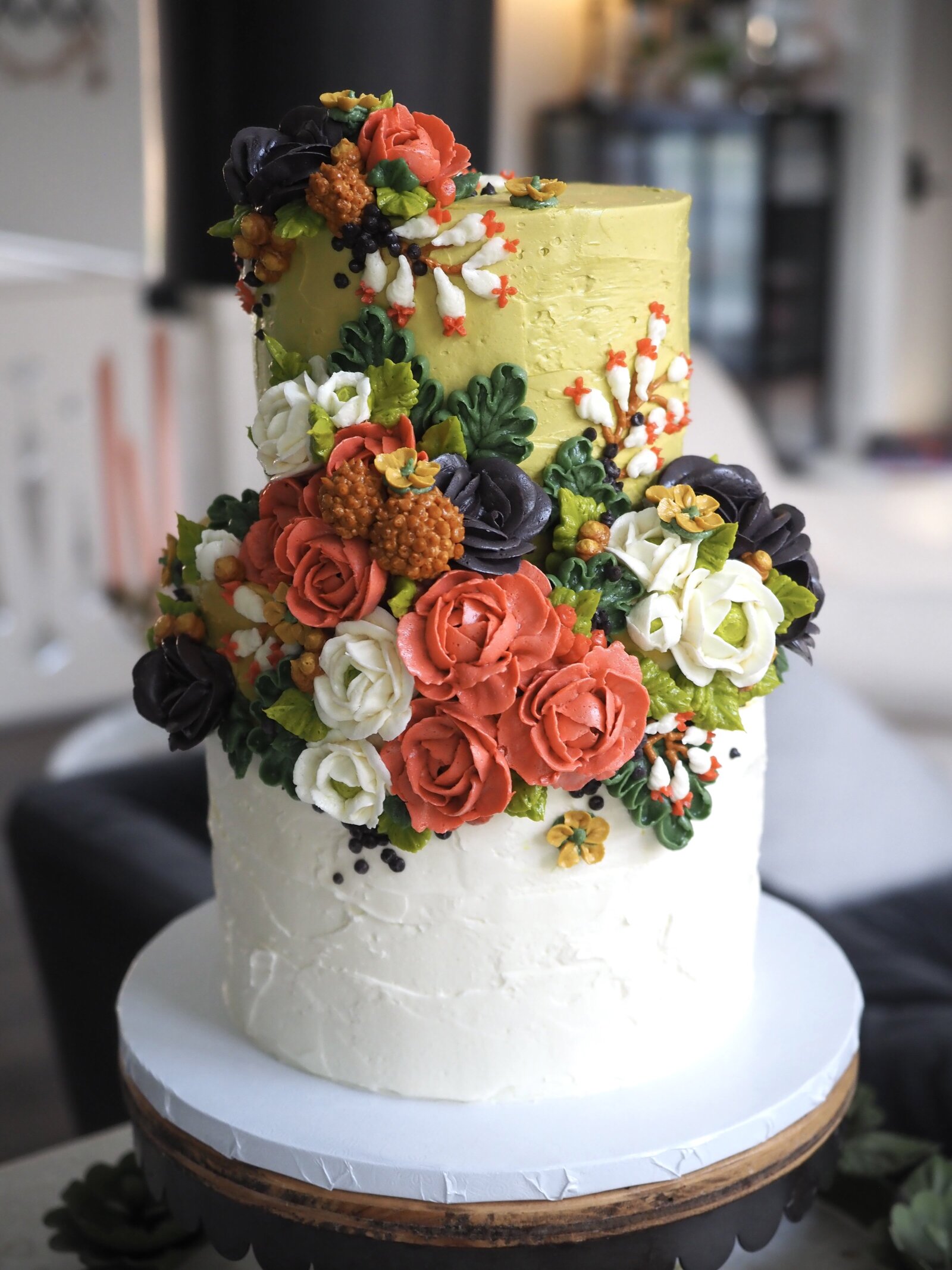 Two tier buttercream flower cake