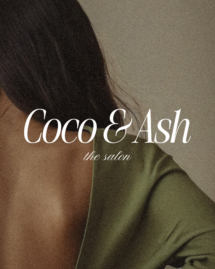 Elegant cursive logo with woman wearing olive green
