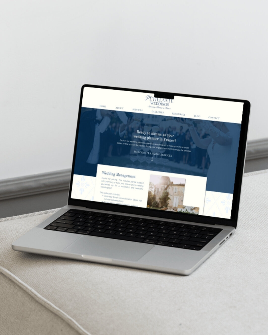 custom branding and custom showit website for Petilante Weddings an wedding planner