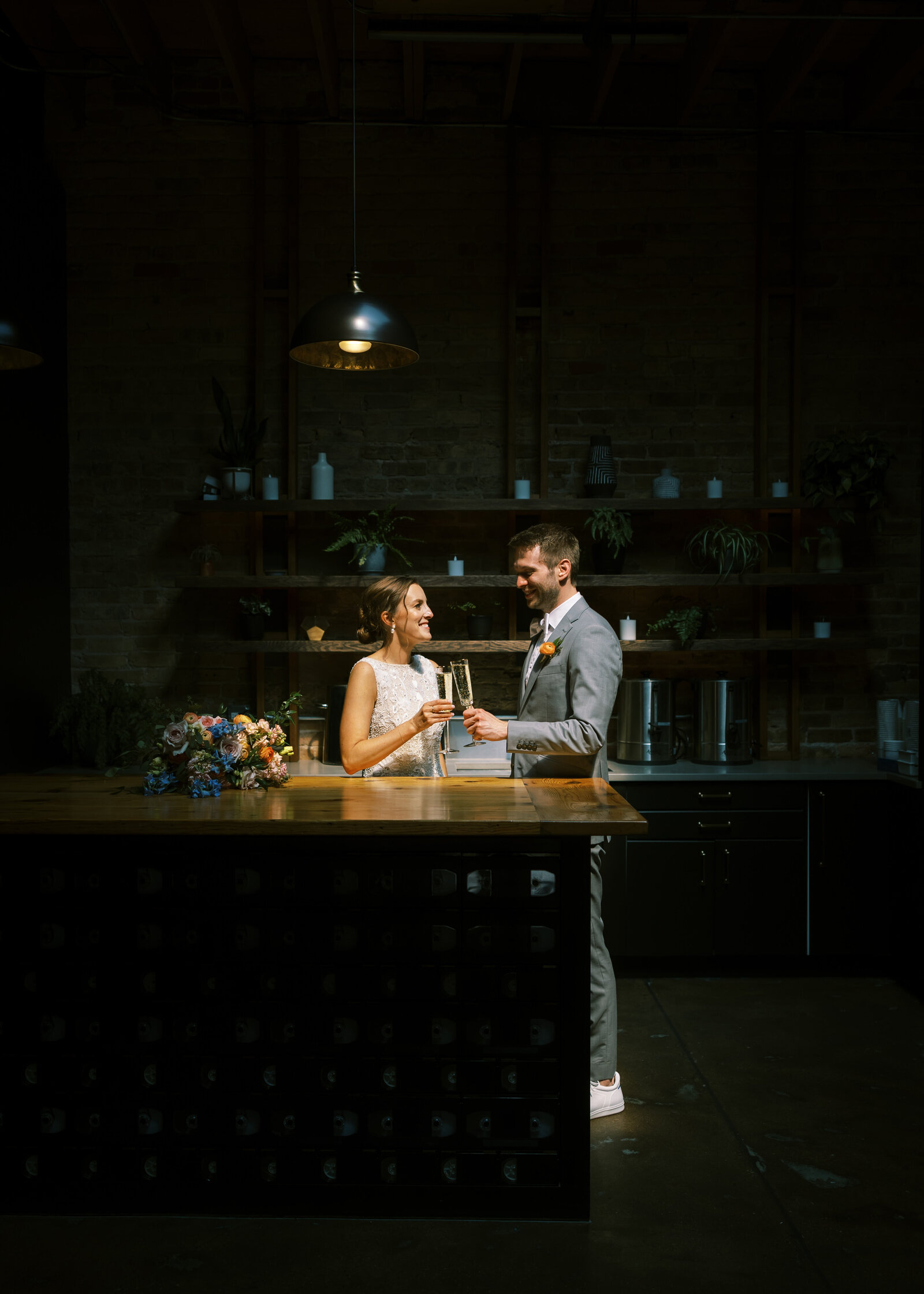 Bride and Groom Toast at Wedding Venue Bar