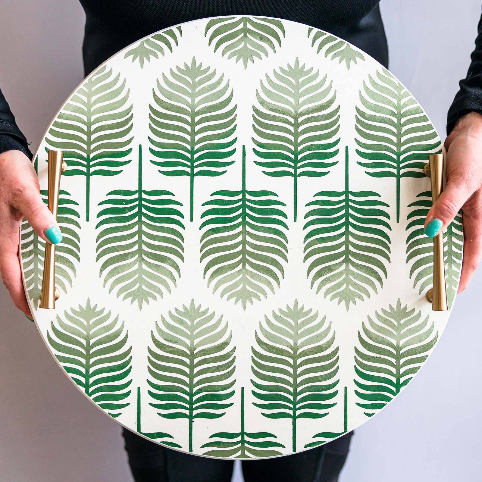 DIY Serving Tray Project AR Workshop Winston Salem NC Green Leaf Pattern Fern