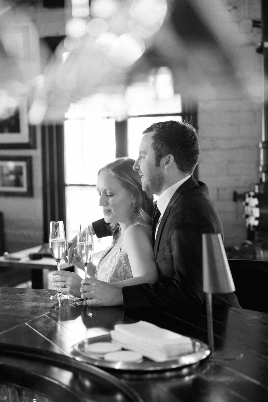 Black and White of Couple at Ecco Bar in Atlanta